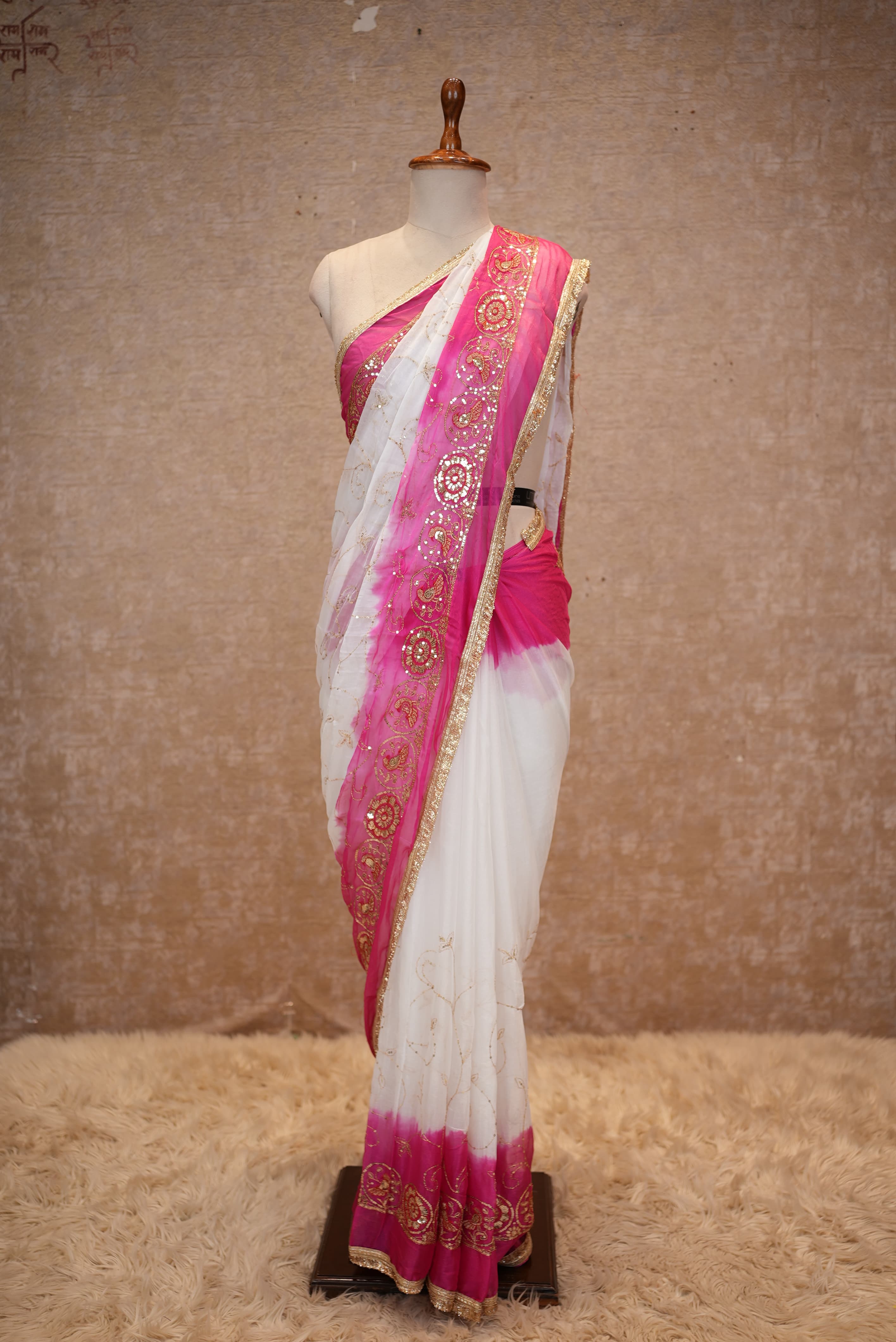 Elegant Multi-Color Saree In Shimmer Chiffon Fabric