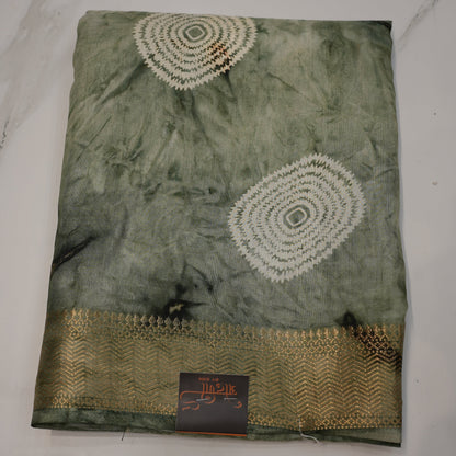 SHIBORI PRINT WITH LADDU BANDHEJ JARI BORDER SAREE(WITH BLOUSE) ##SR0202