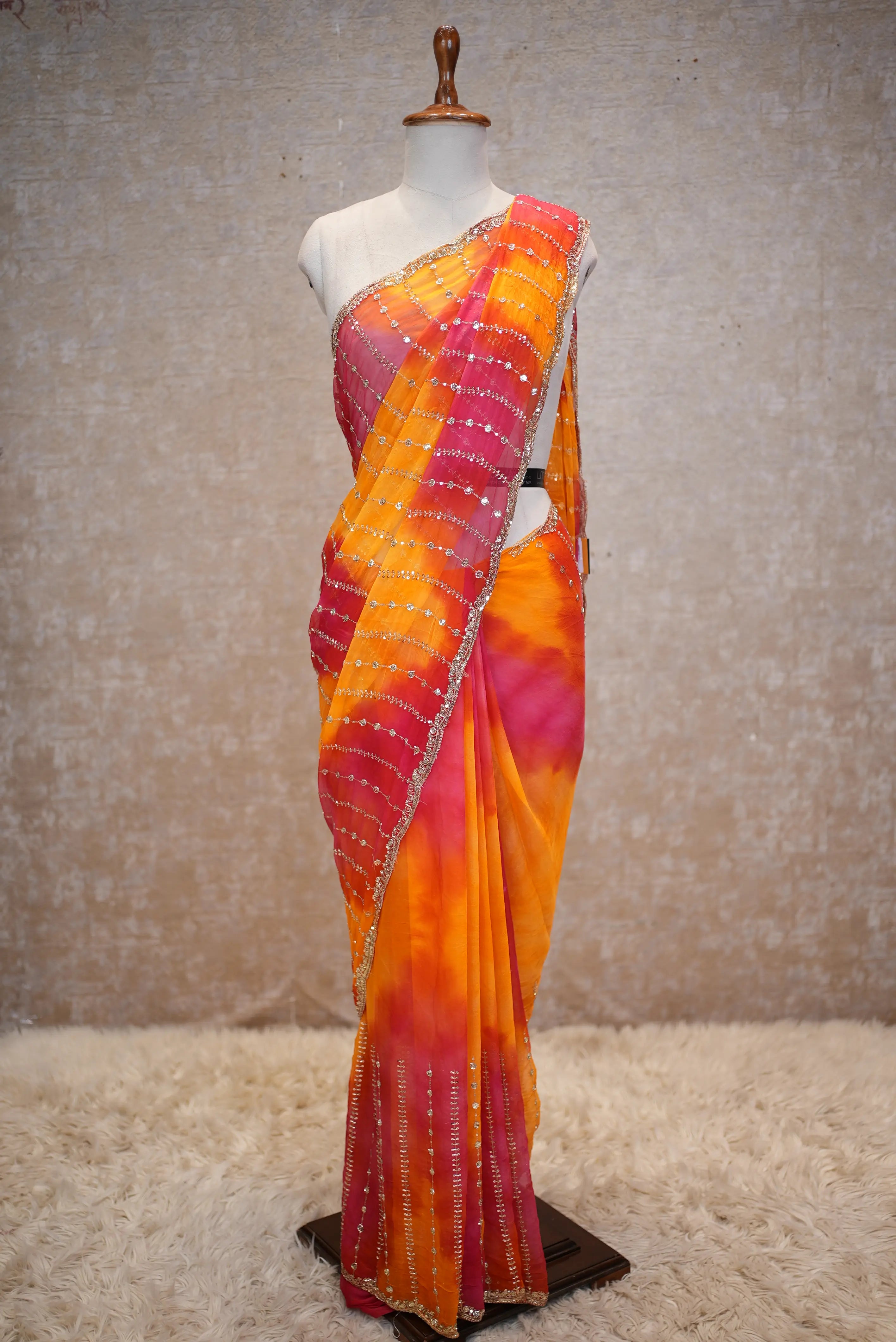 Multi Shade Darbari Saree in Chiffon Fabric (With Blouse)