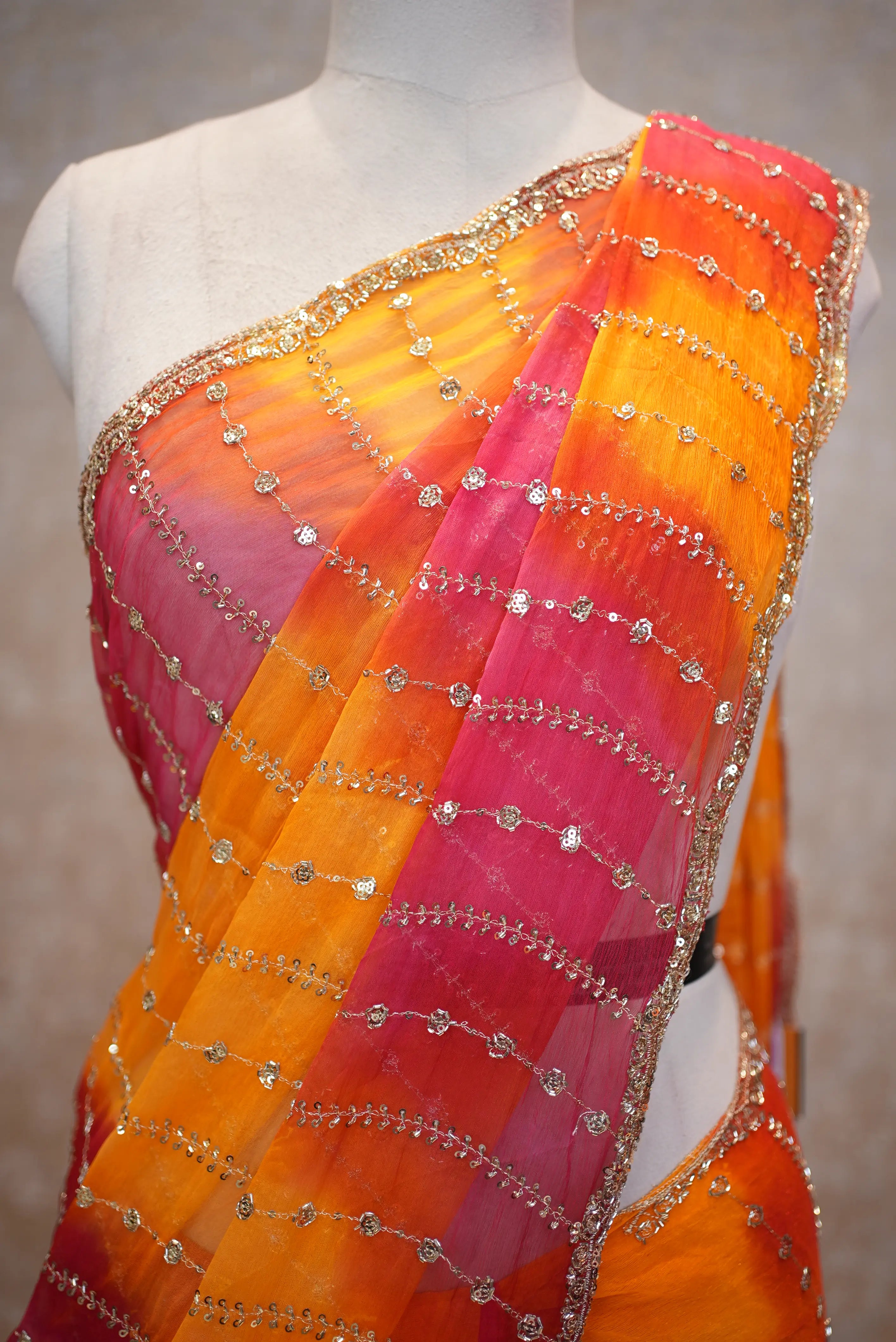Multi Shade Darbari Saree in Chiffon Fabric (With Blouse)