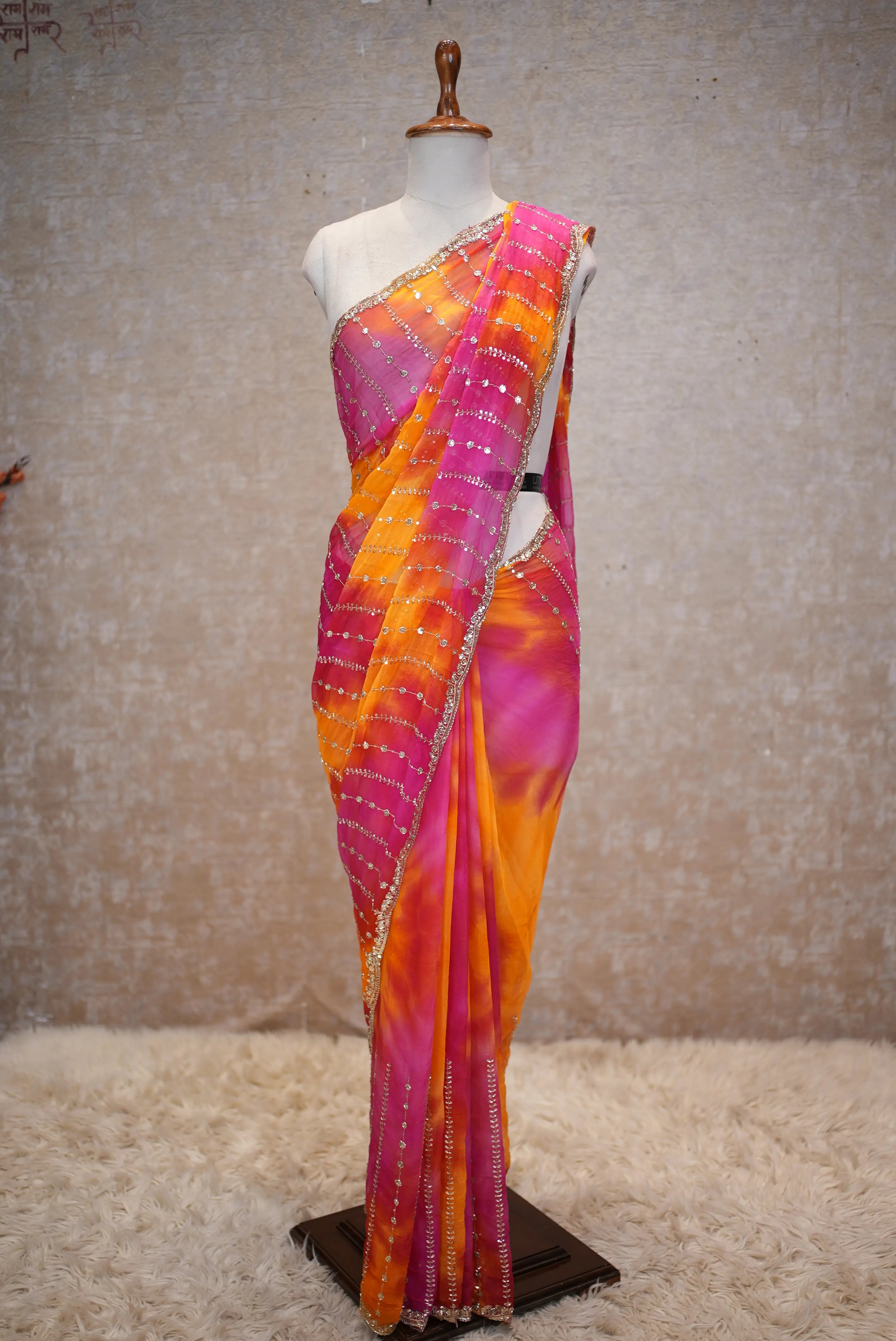 Multi Shade Darbari Saree in Chiffon Fabric (With Blouse)