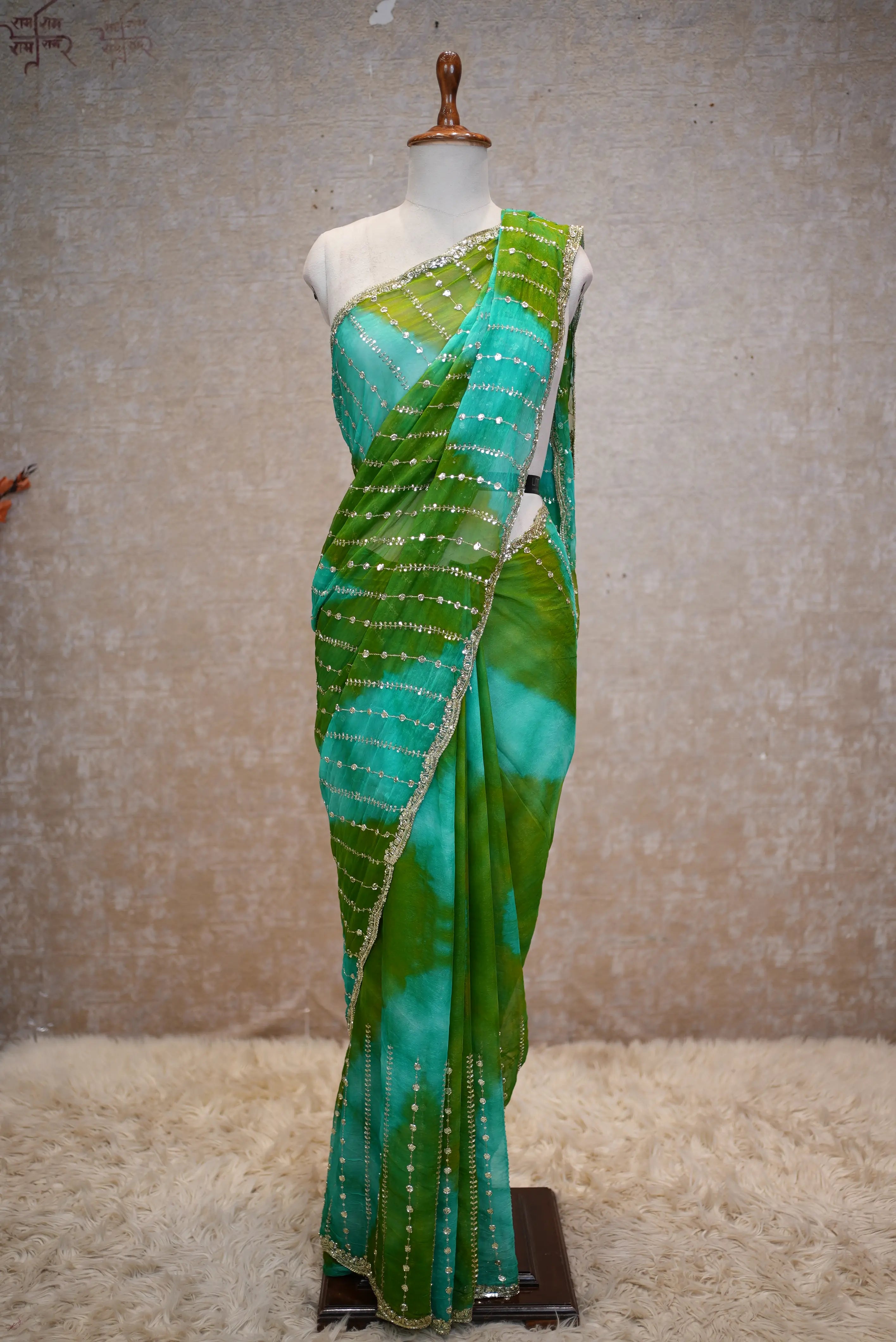 Multi Shade Darbari Saree in Chiffon Fabric (With Blouse)