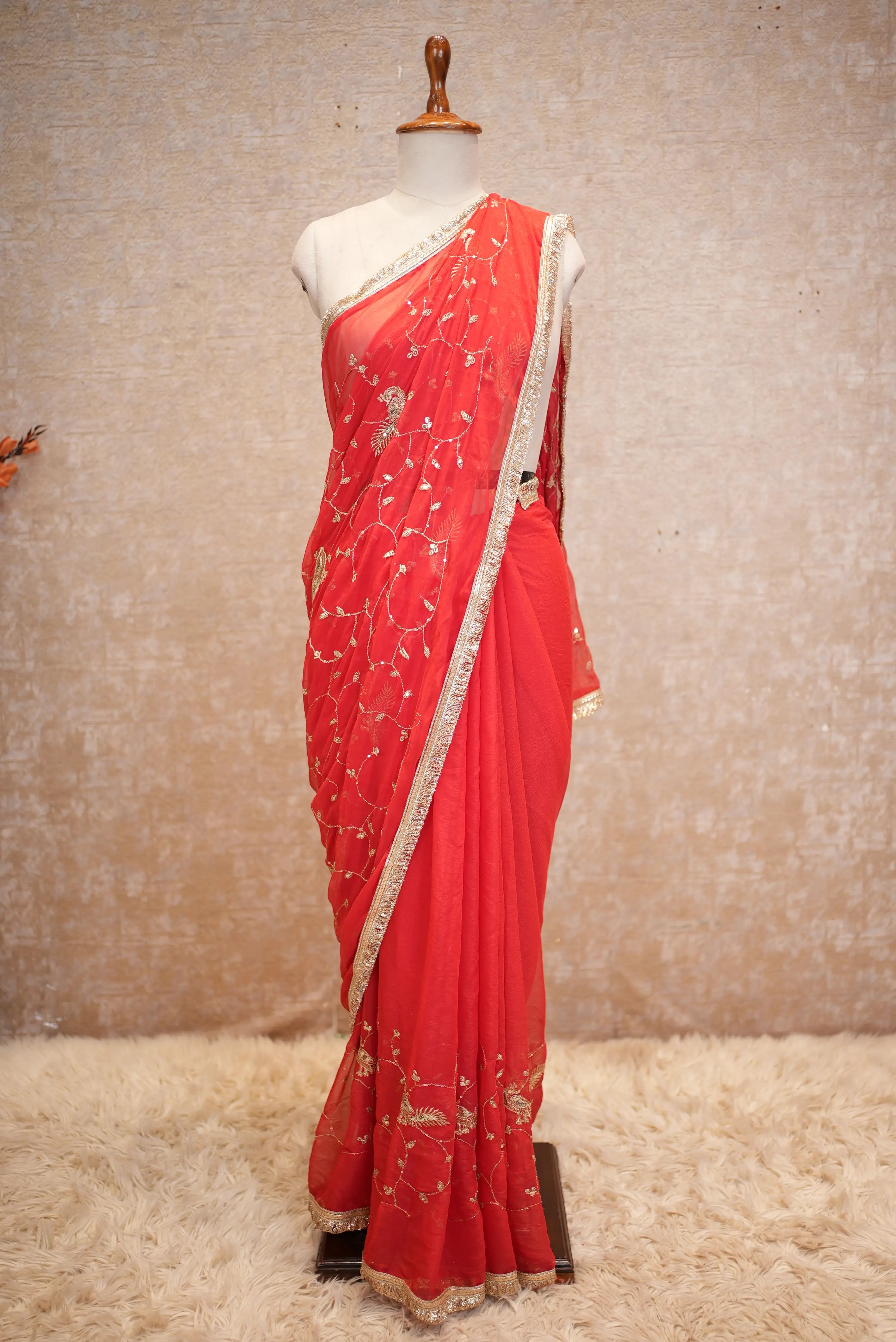 Georgette Fabric Jal Pattern Saree (With Blouse)