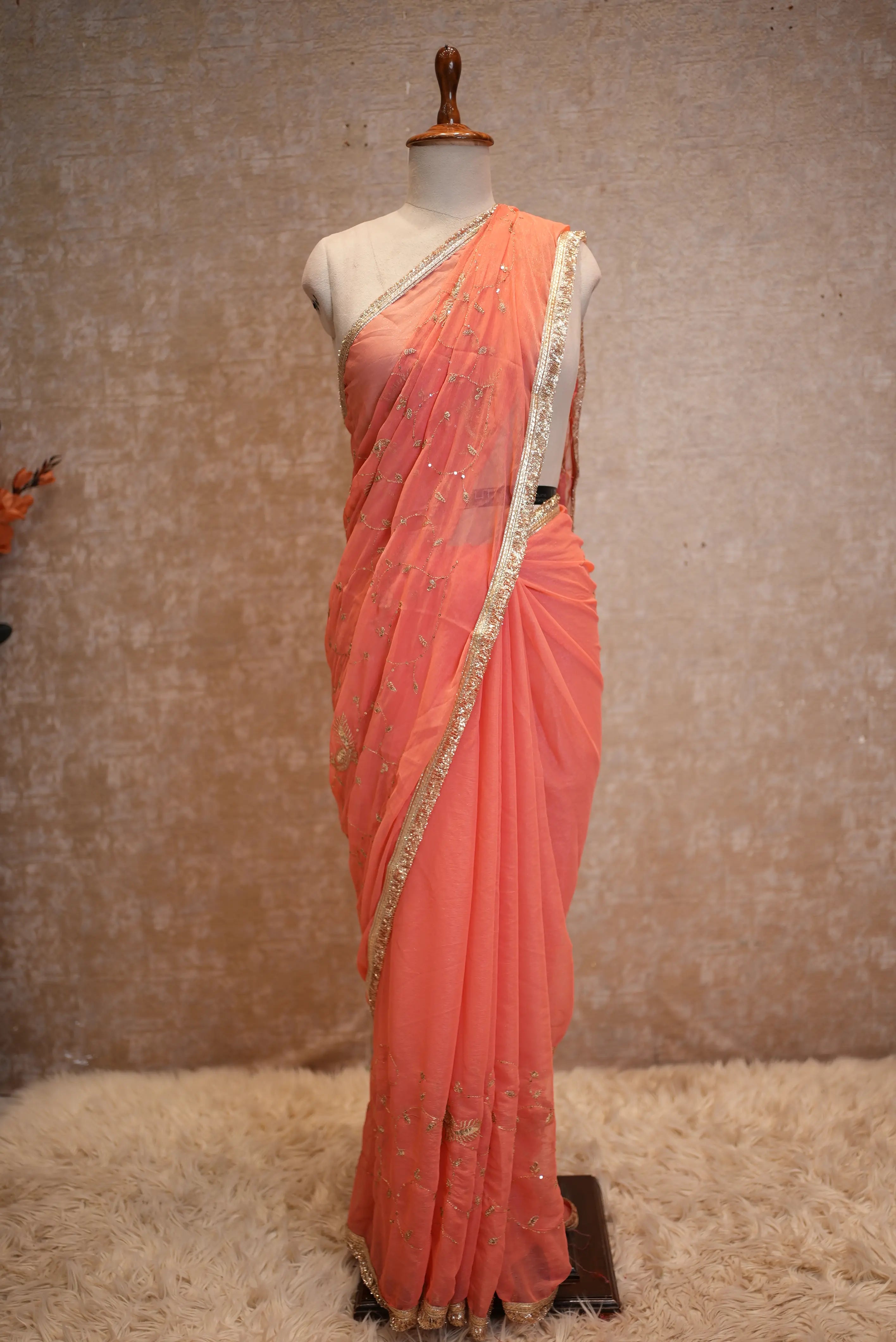 Georgette Fabric Jal Pattern Saree (With Blouse)