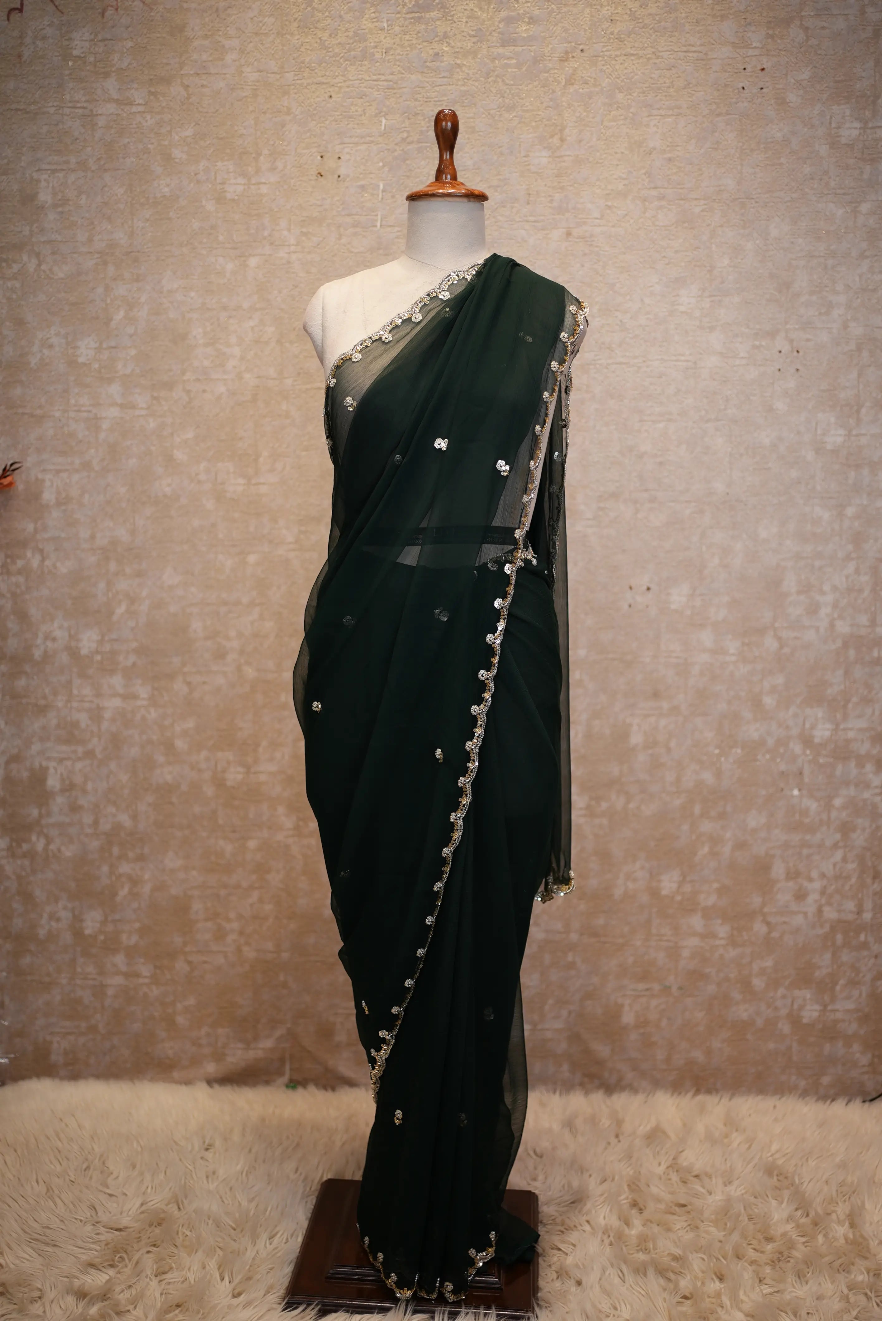 Beads Work Saree with Buti Work and Heavy Blouse on Georgette Fabric