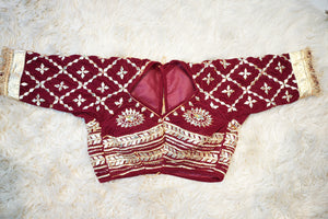 VELVET FABRIC RAJASTHANI AANGI BLOUSE WITH GOTA PATTI JAAL PATTERN (MEHROON) ##HB050