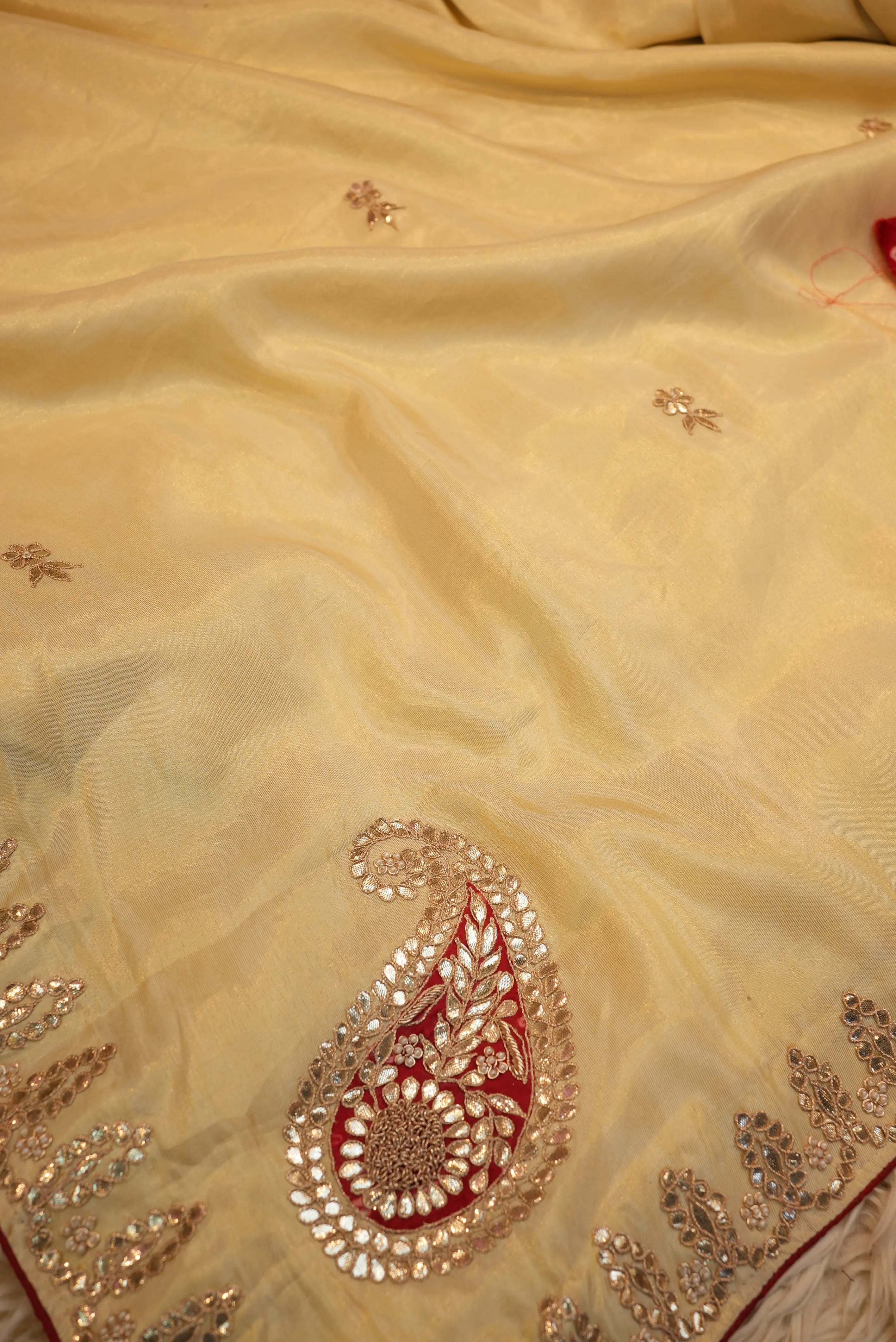 Handloom Tissue Silk Saree with Gota Patti & Zardosi Work (With Blouse)