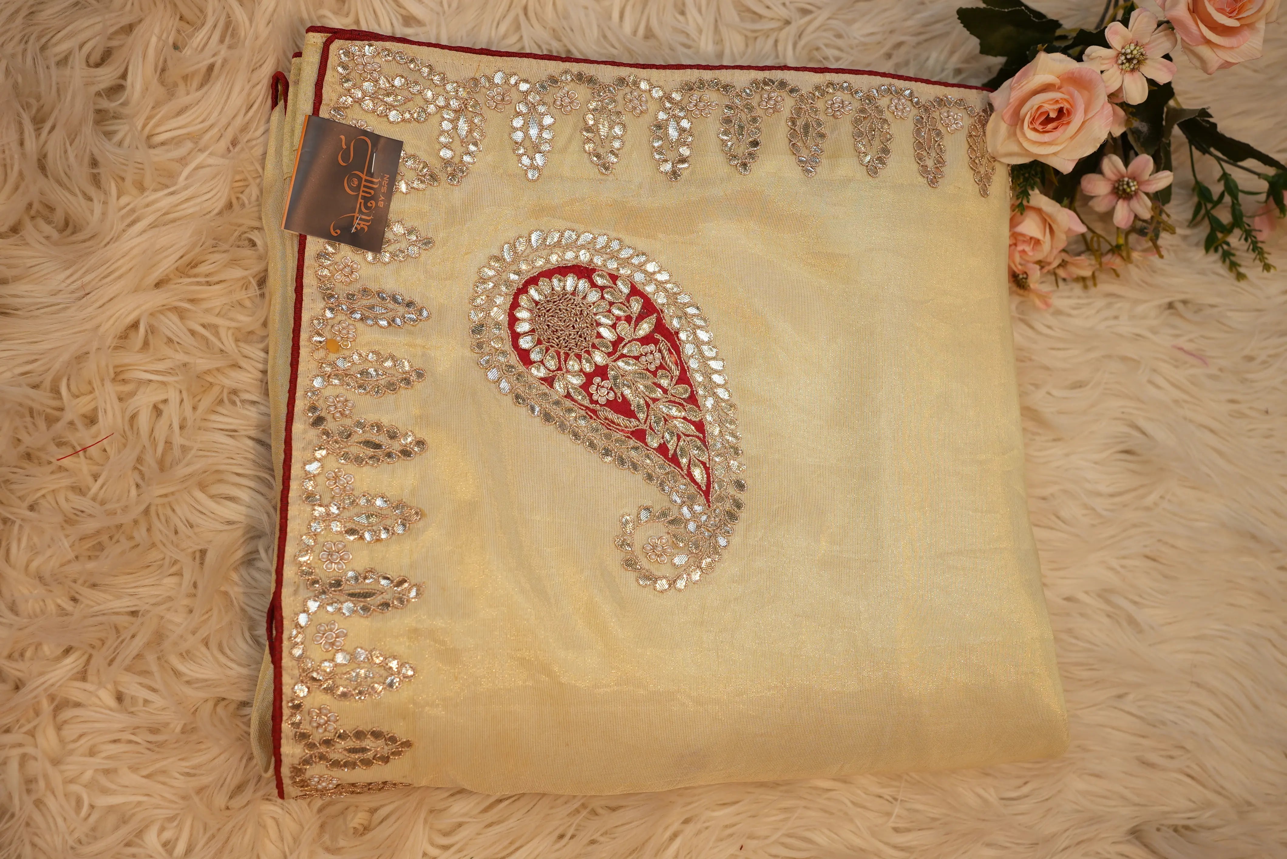 Handloom Tissue Silk Saree with Gota Patti & Zardosi Work (With Blouse)
