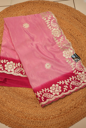 KACCHI GOTAPATTI WORK SAREE ON CHINON FABRIC IN DUAL TONE (WITH BLOUSE)  ##SR0204