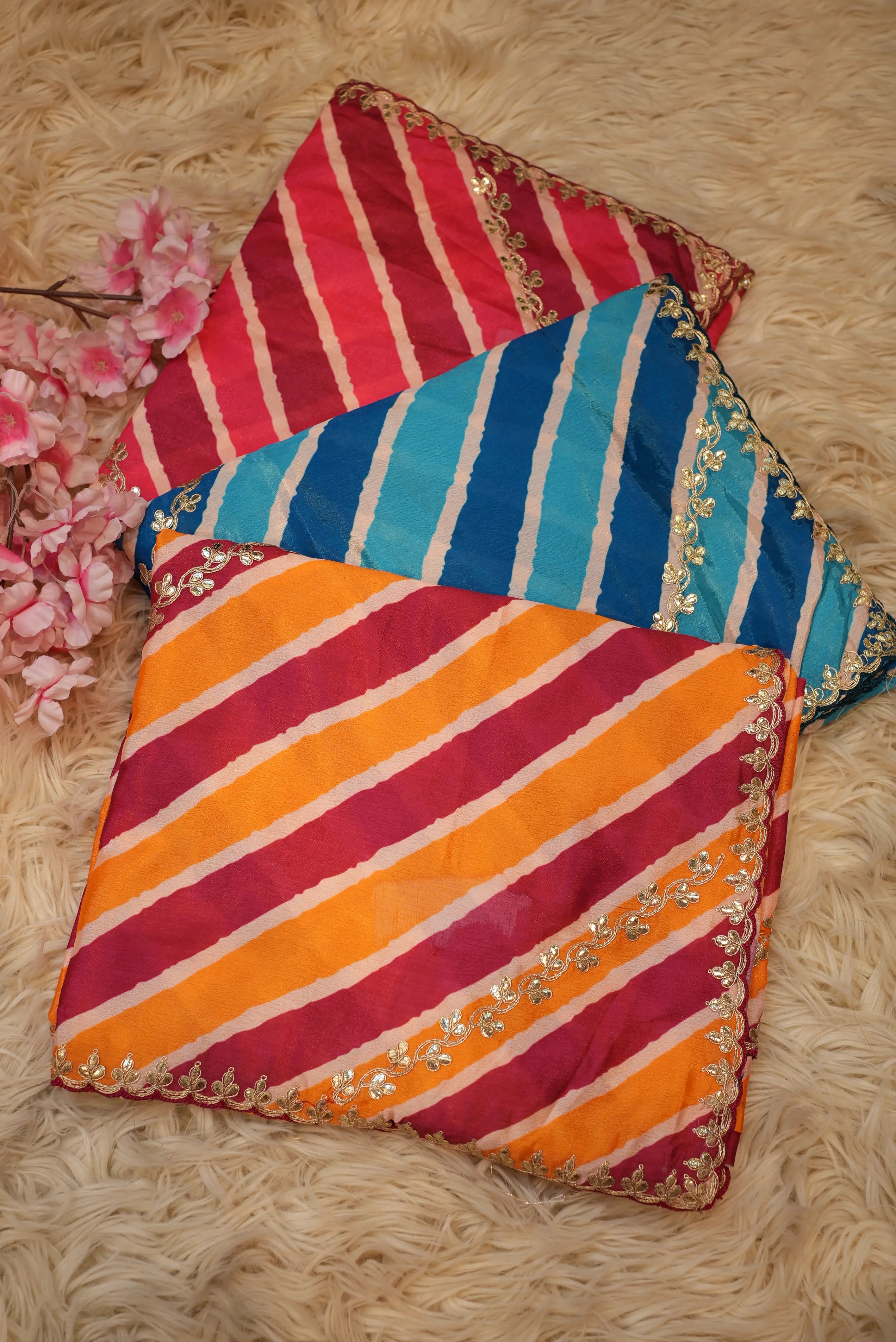 Lehriya Chinon Saree with Gota Patti & Pittan Work