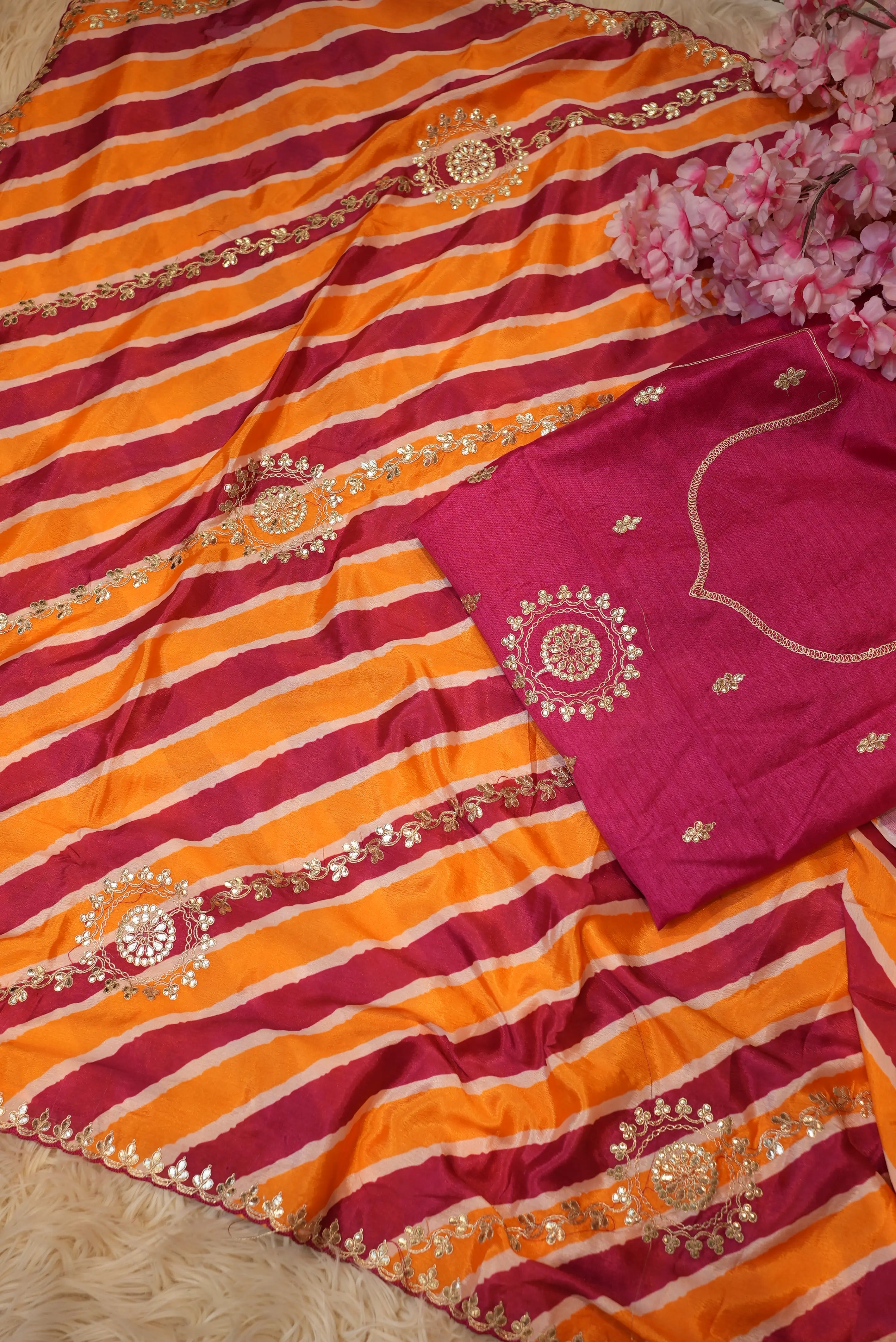 Lehriya Chinon Saree with Gota Patti & Pittan Work
