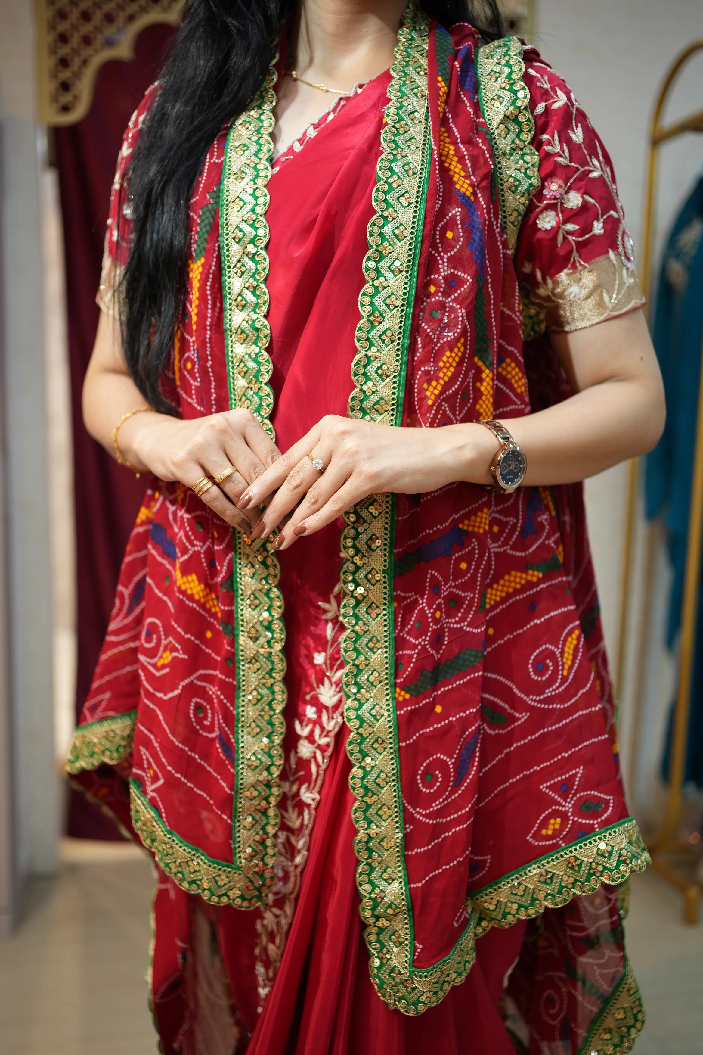 Georgette Fabric Bandhani Design Sarg with Chunri Print