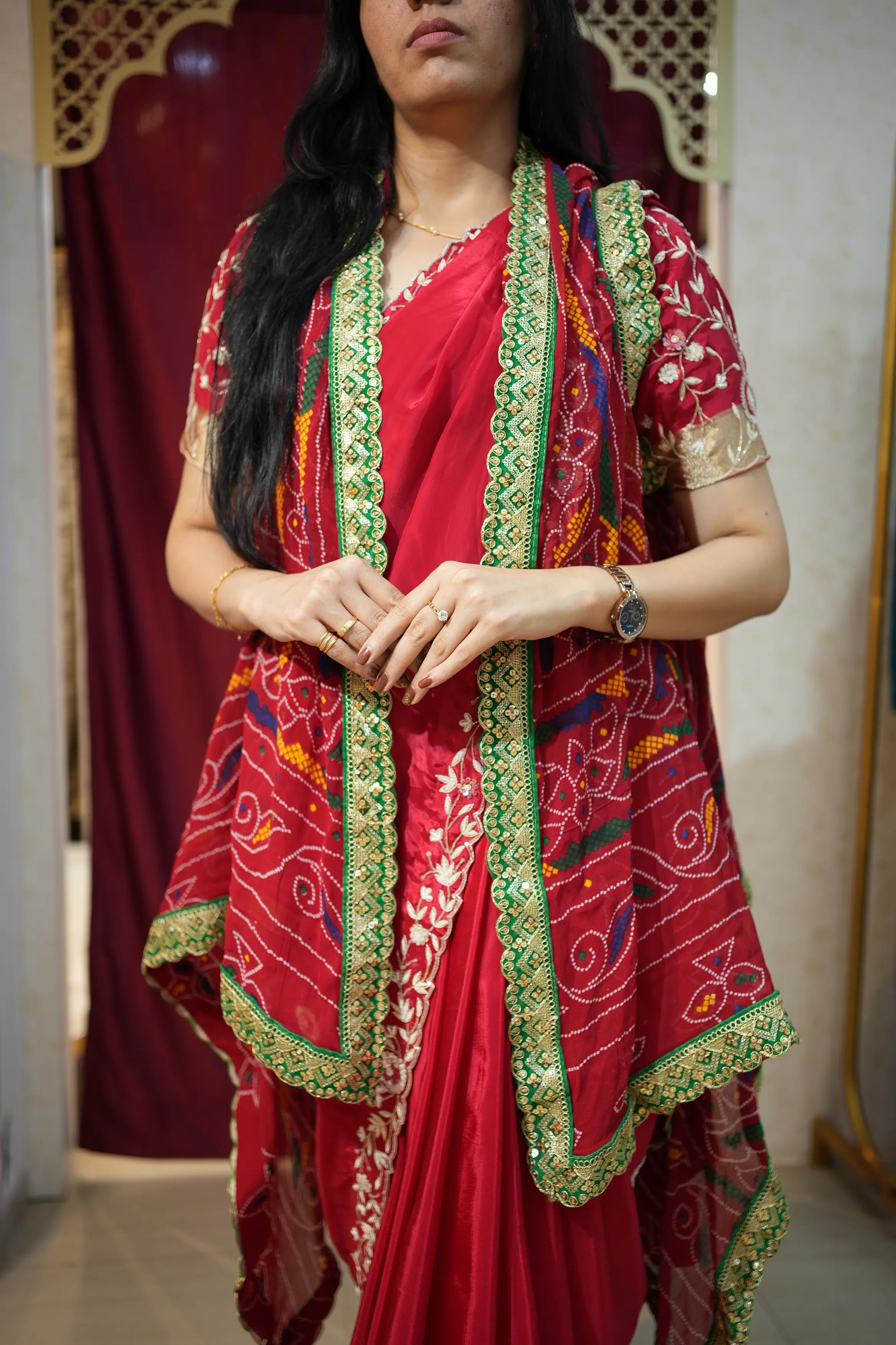 Georgette Fabric Bandhani Design Sarg with Chunri Print