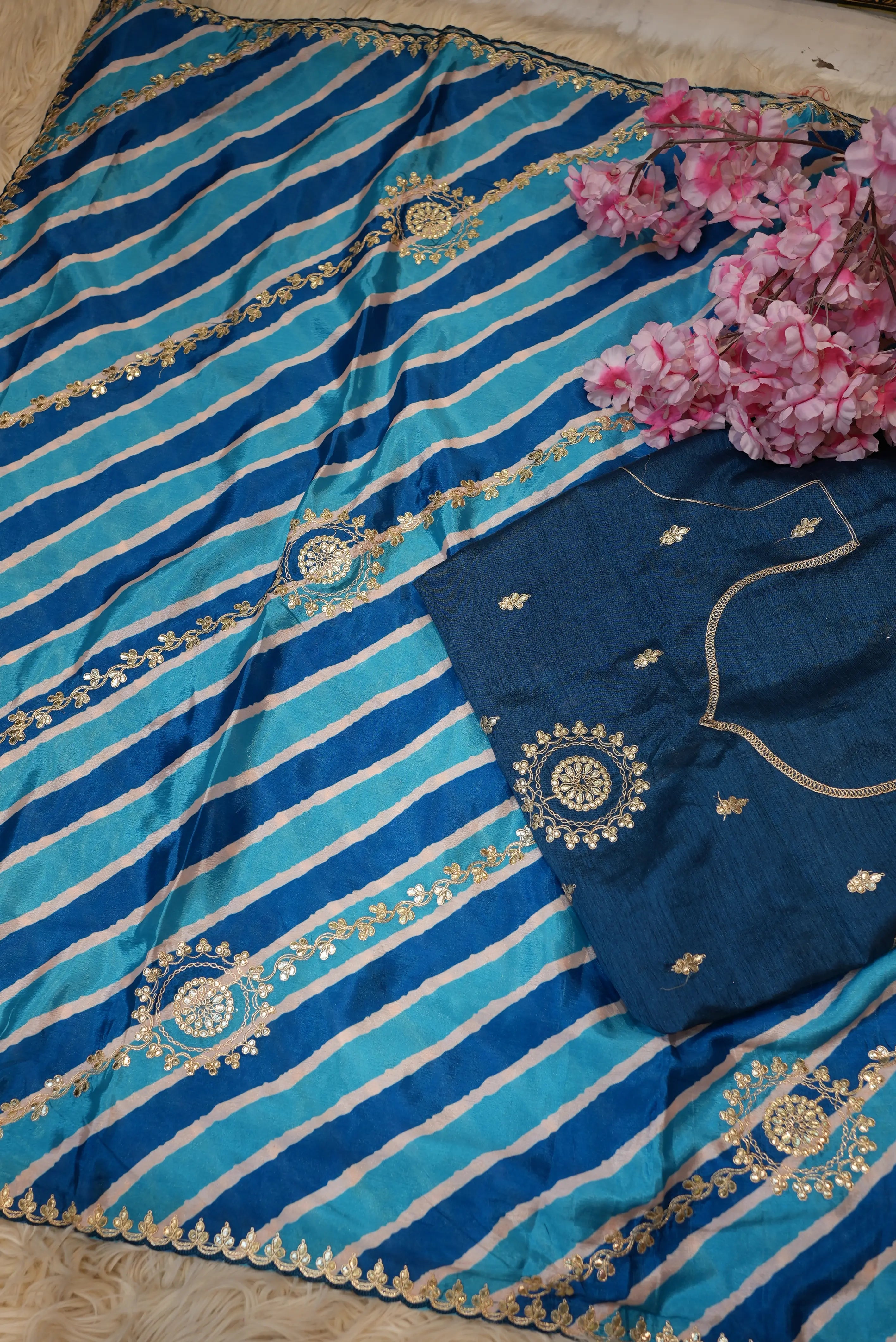 Lehriya Chinon Saree with Gota Patti & Pittan Work