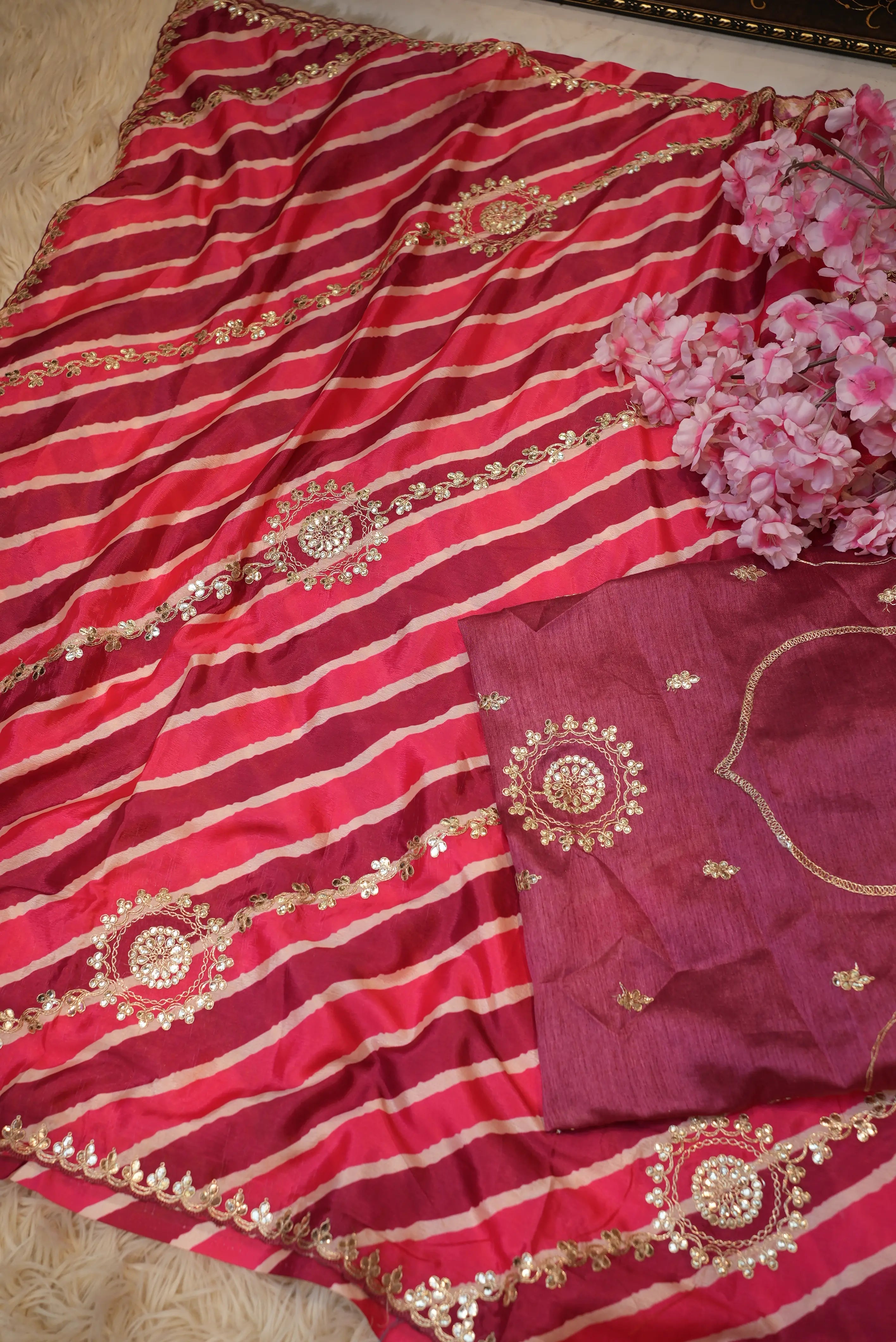 Lehriya Chinon Saree with Gota Patti & Pittan Work