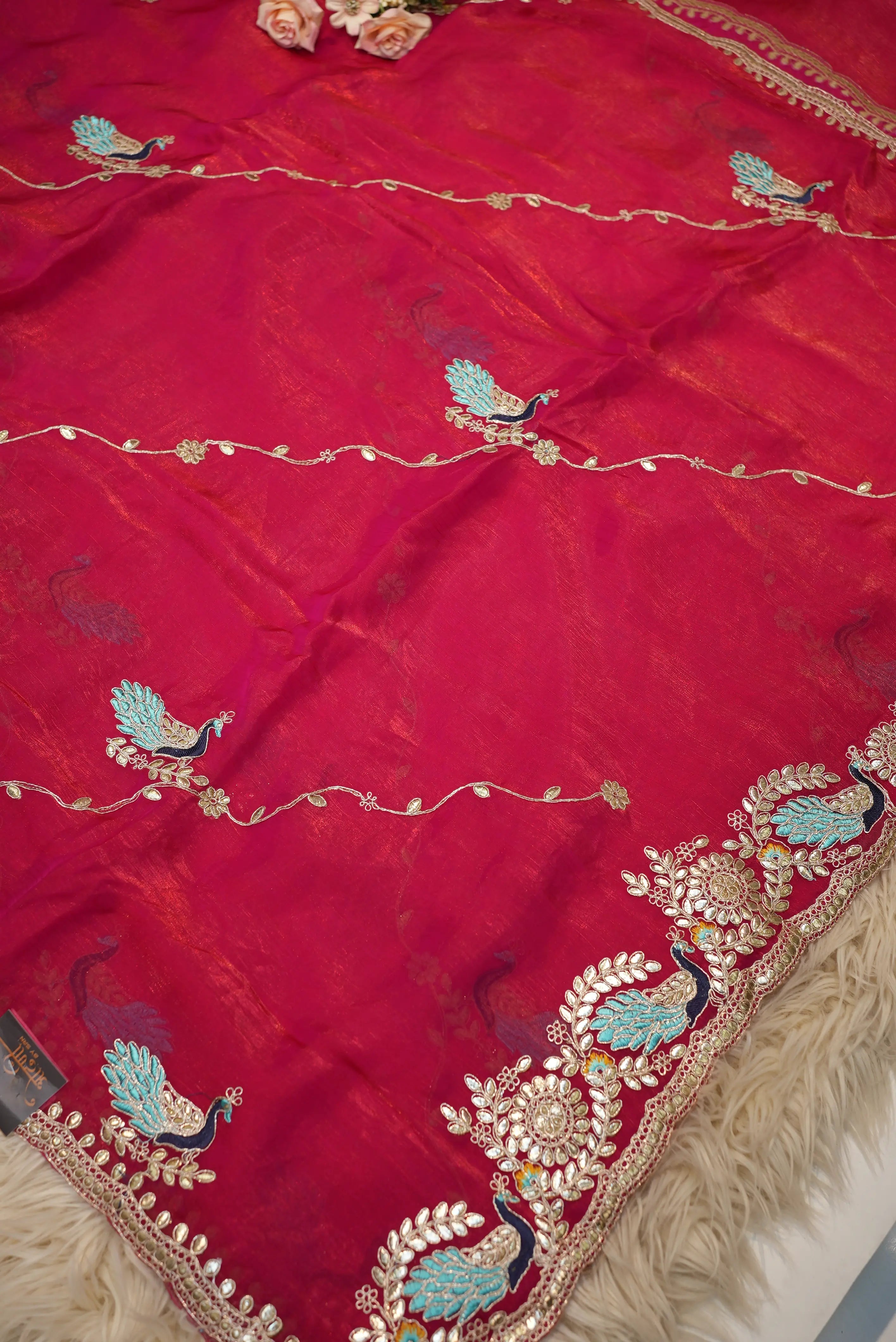 Party Wear Saree with Peacock Design & Pittan Work with Blouse (APROX 6.15-6.30)