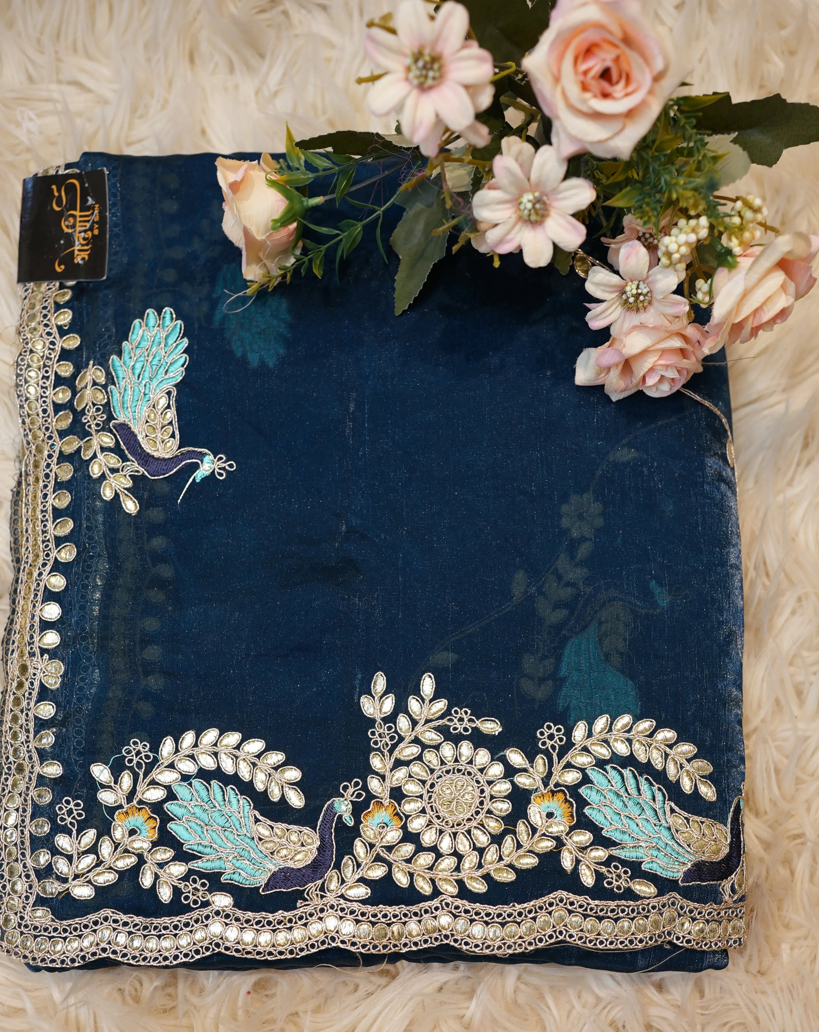 Party Wear Saree with Peacock Design & Pittan Work with Blouse (APROX 6.15-6.30)