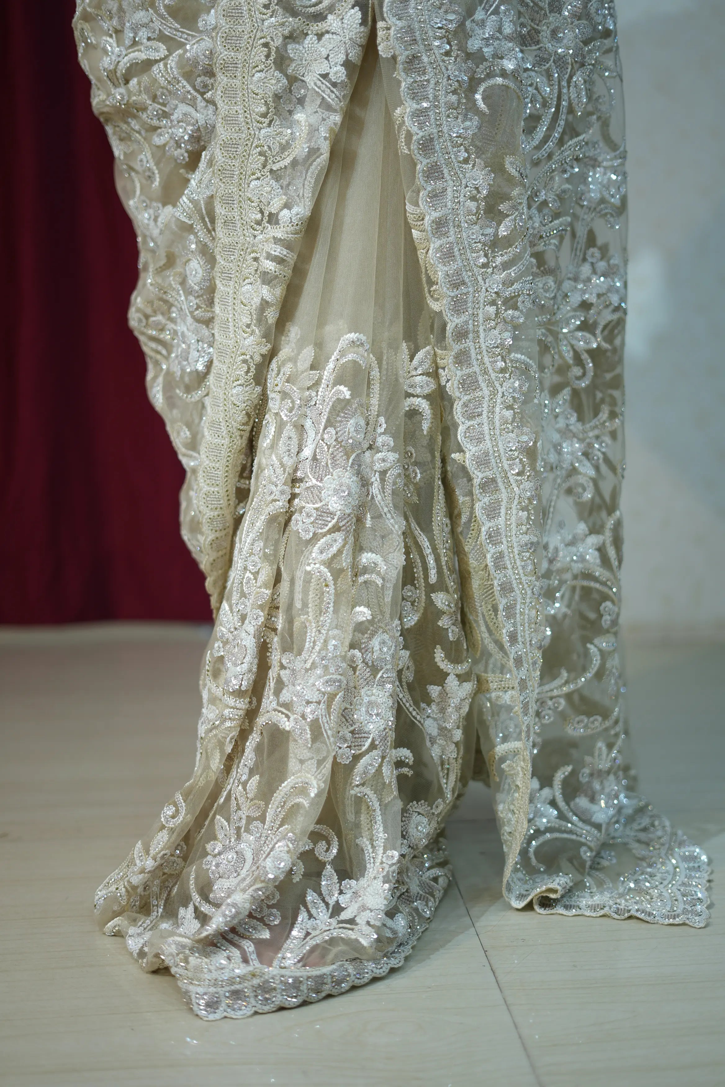 Elegant Ivory Embroidered Stitched Blouse Saree for Wedding & Party Wear