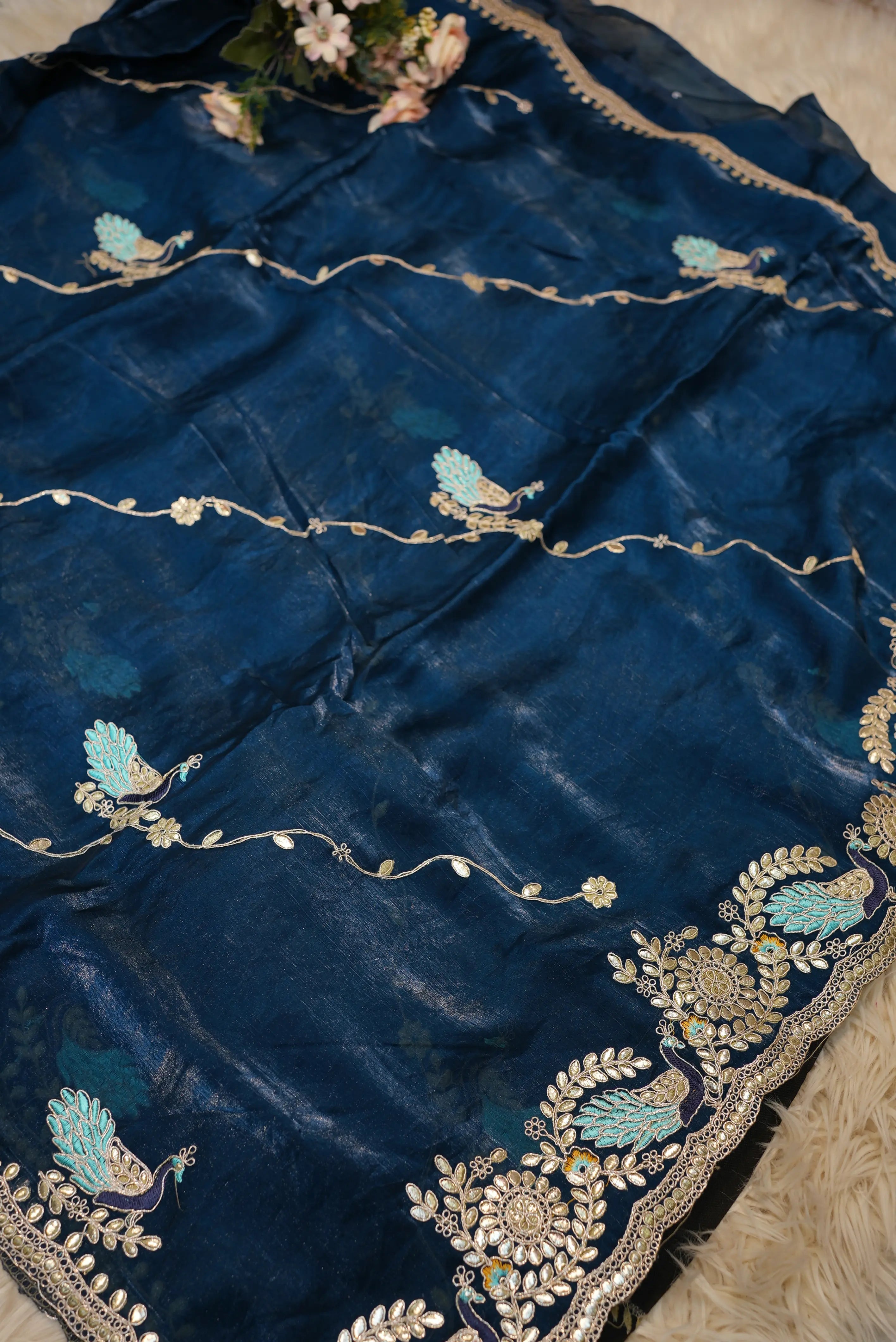 Party Wear Saree with Peacock Design & Pittan Work with Blouse (APROX 6.15-6.30)