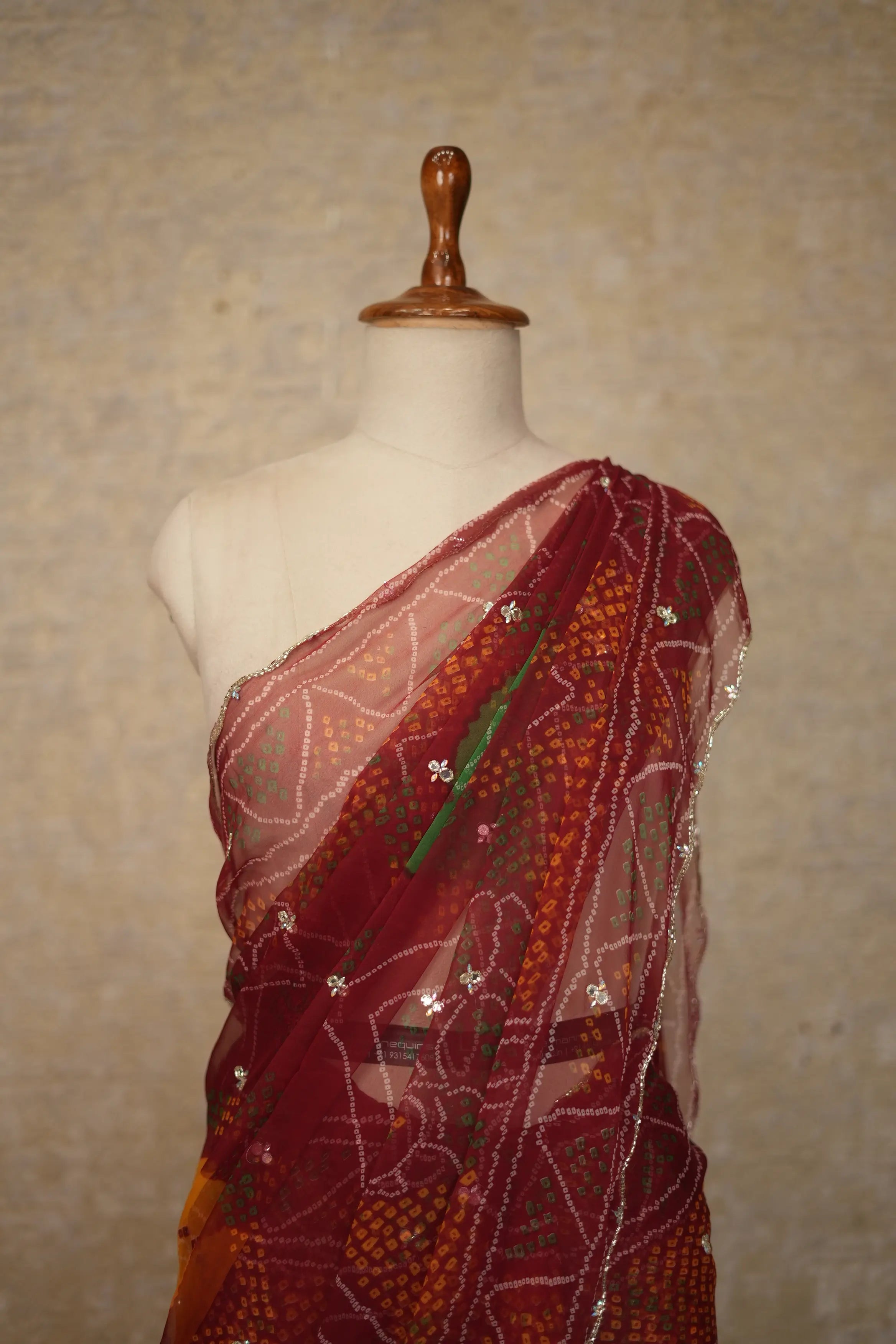 Shekhawati Bandhani Design Georgette Saree With Handwork Touch (With Blouse)