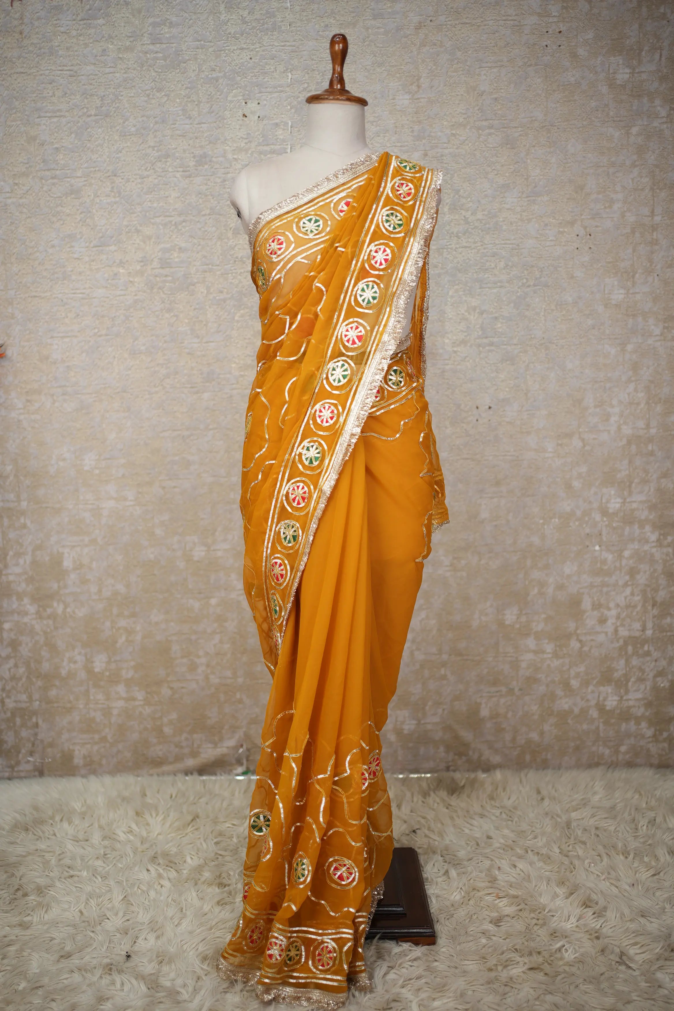 Royal Rajputi Charki Gota Work Saree with Traditional Jal Pattern Design
