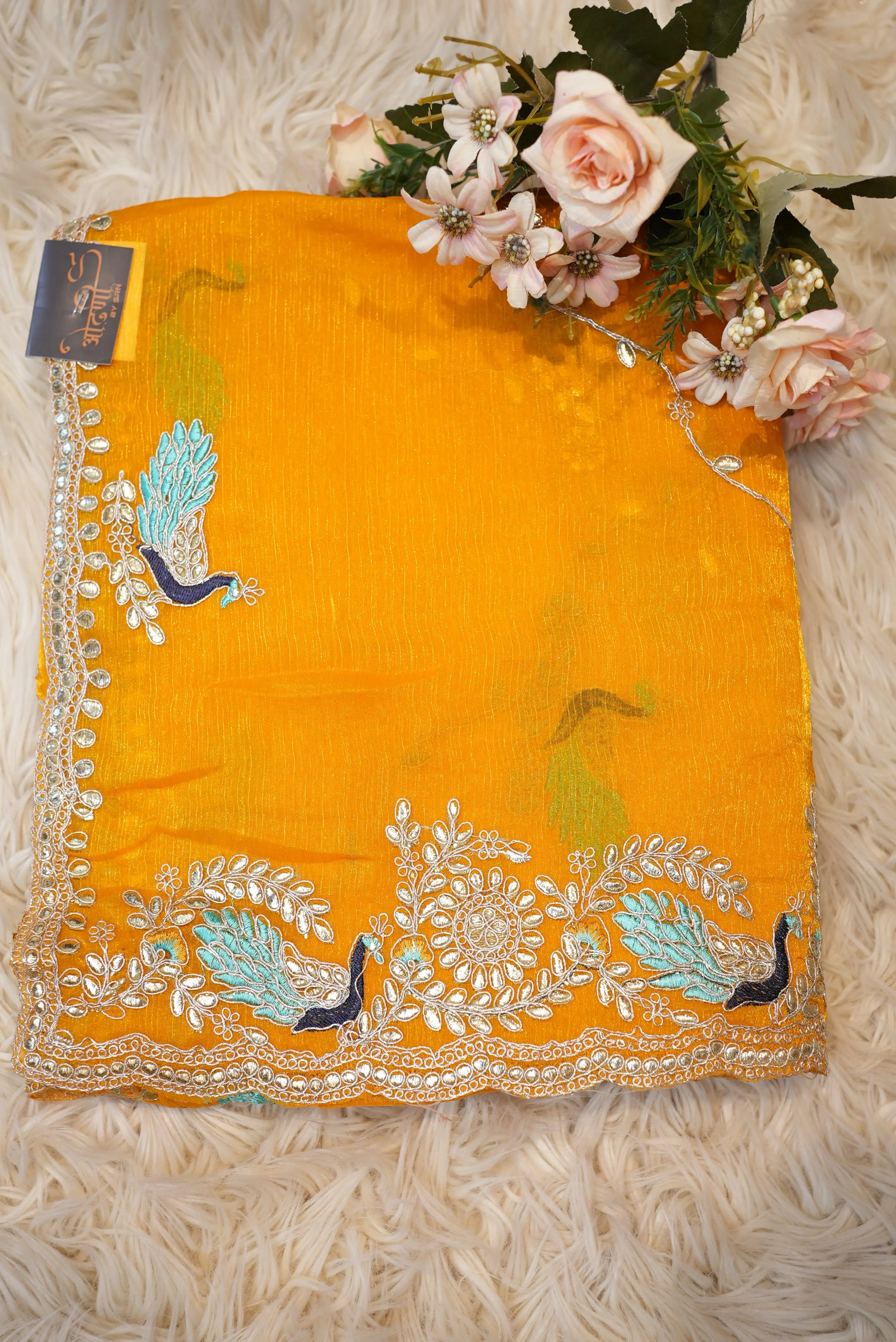 Party Wear Saree with Peacock Design & Pittan Work with Blouse (APROX 6.15-6.30)