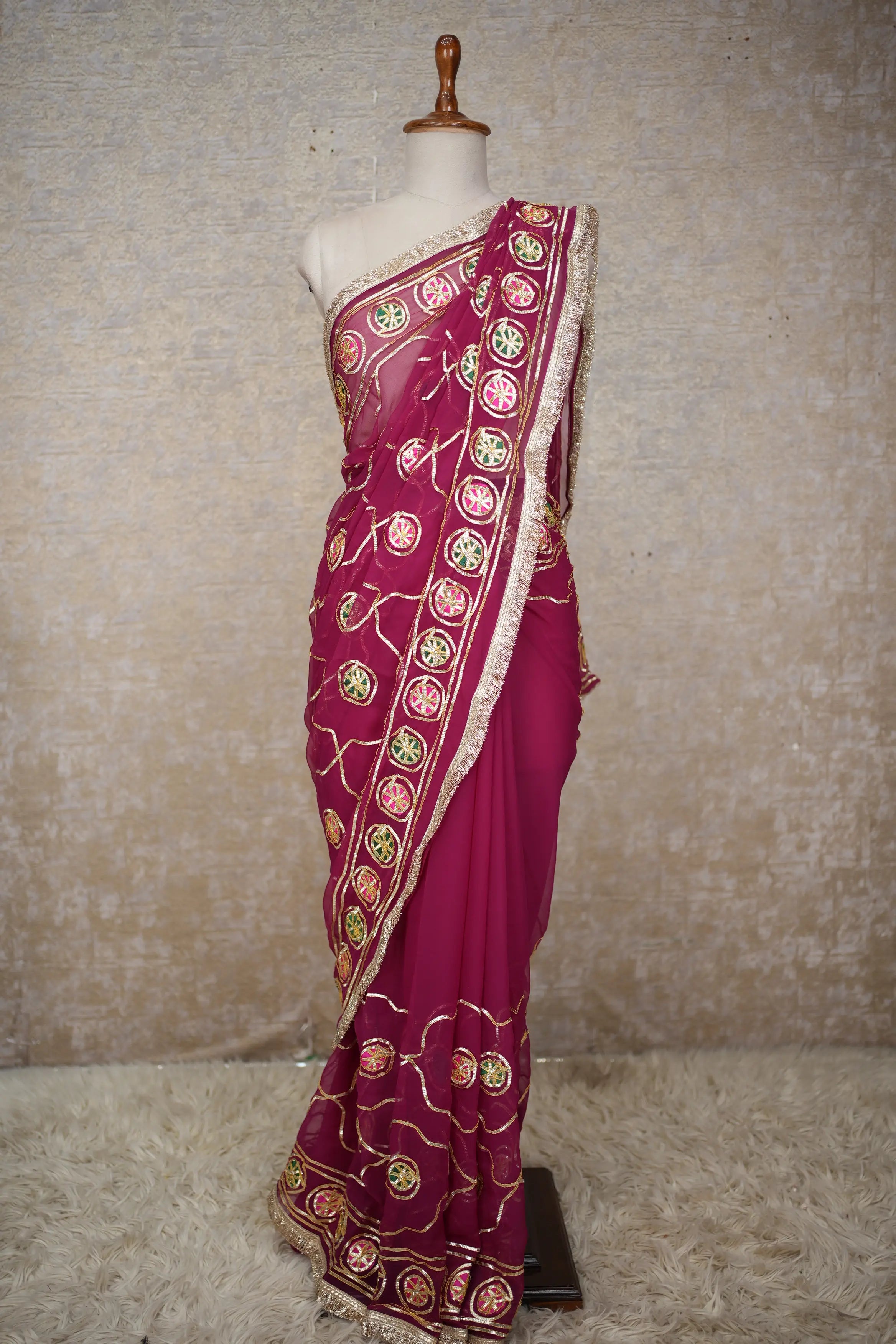 Royal Rajputi Charki Gota Work Saree with Traditional Jal Pattern Design