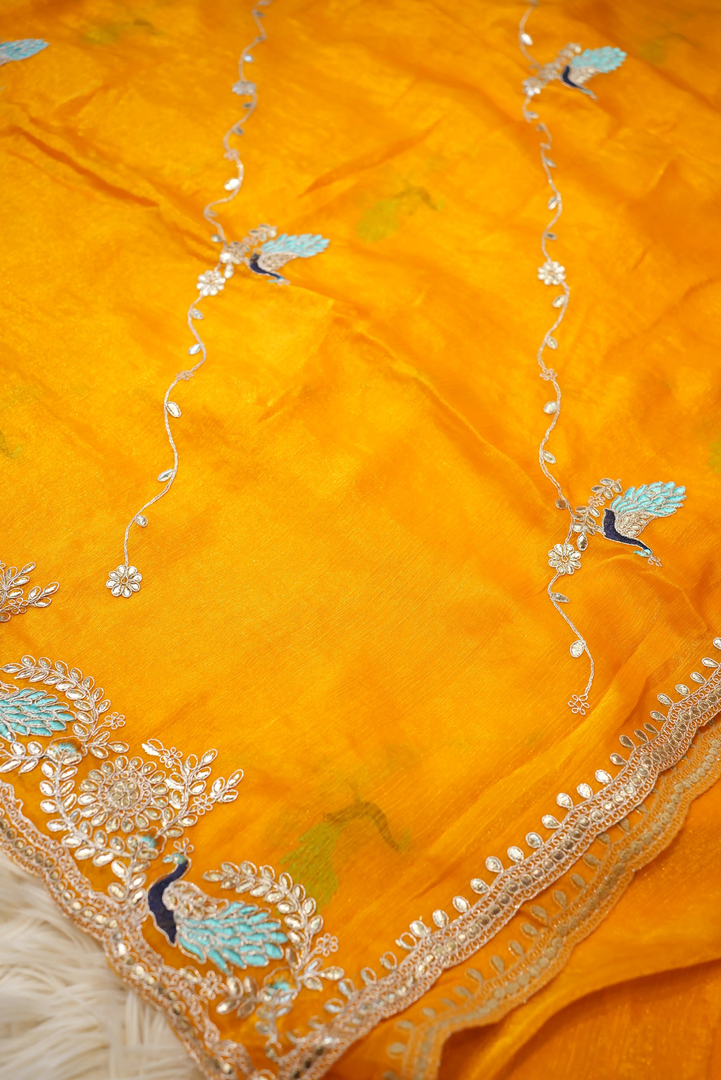Party Wear Saree with Peacock Design & Pittan Work with Blouse (APROX 6.15-6.30)