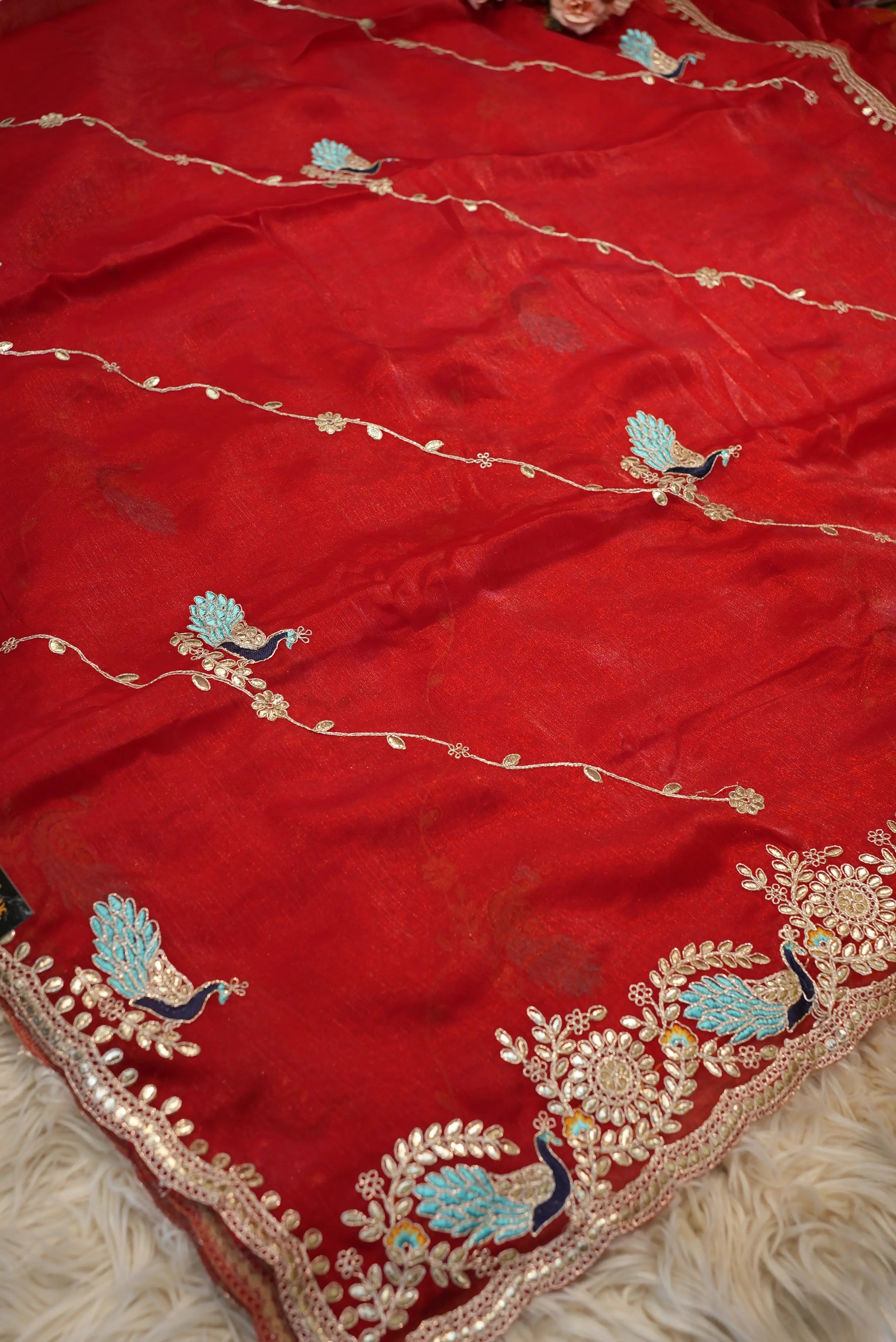 Party Wear Saree with Peacock Design & Pittan Work with Blouse (APROX 6.15-6.30)