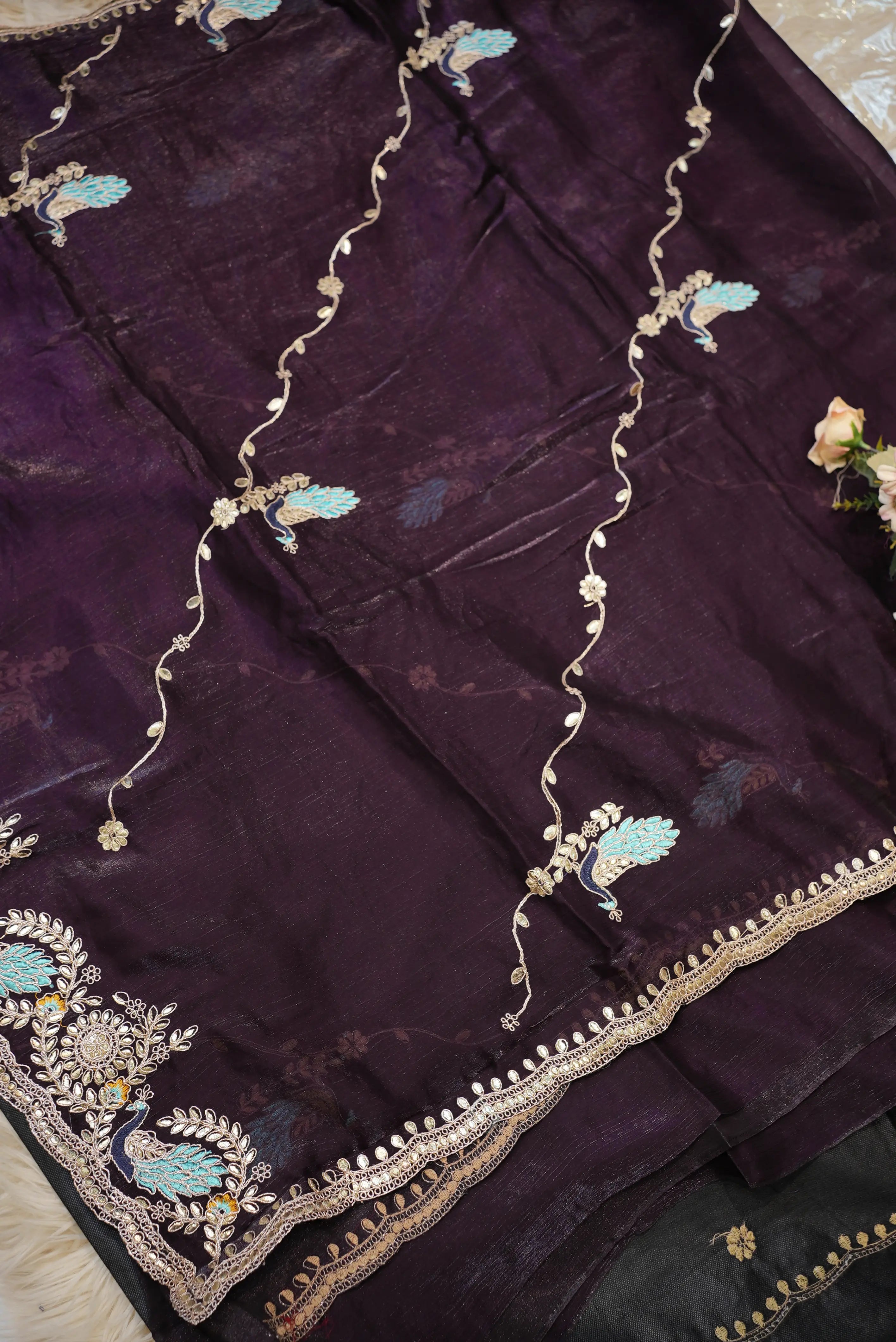 Party Wear Saree with Peacock Design & Pittan Work with Blouse (APROX 6.15-6.30)