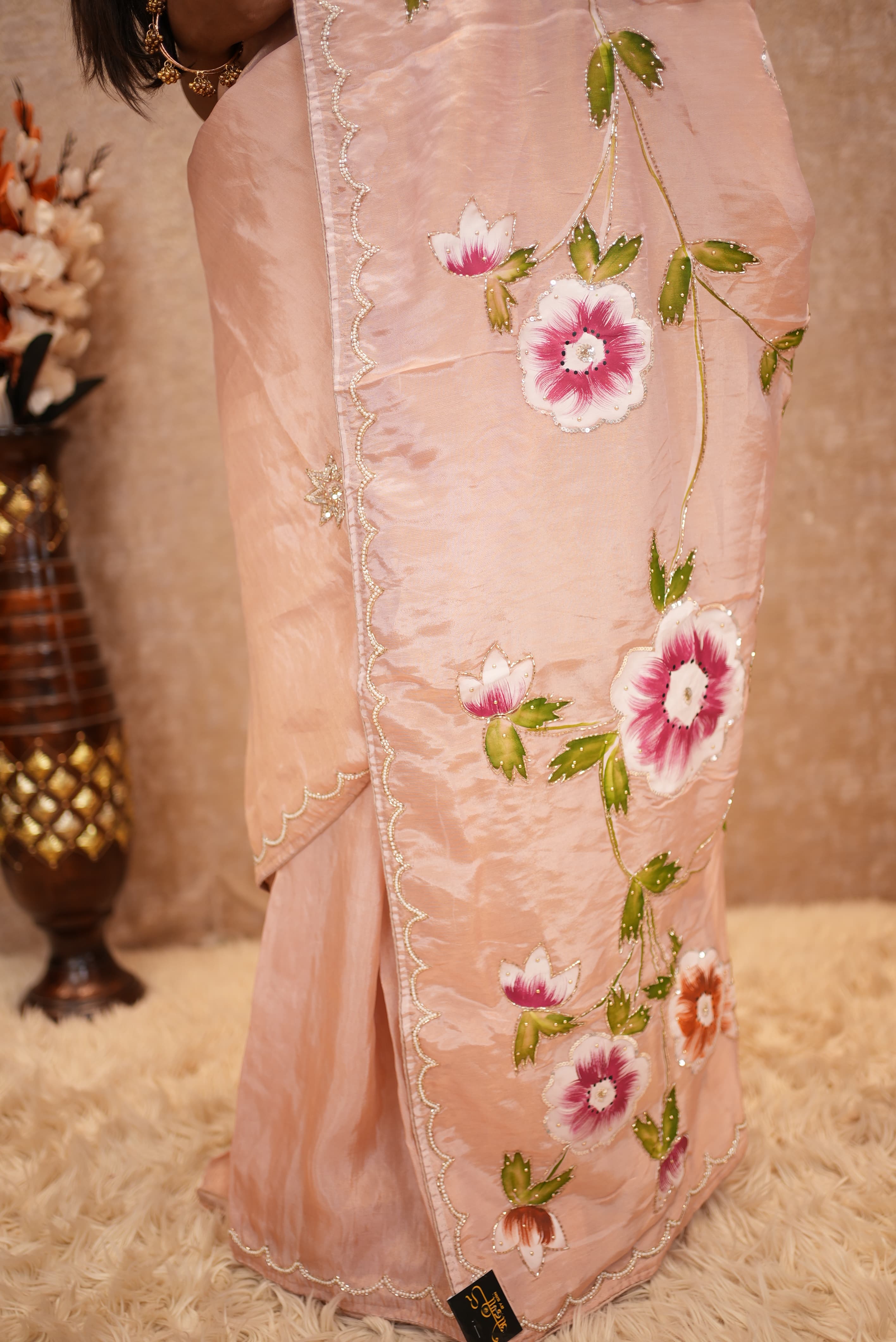 Summer Special Flower Print Chiffon Fabric Saree ( Without Blouse)