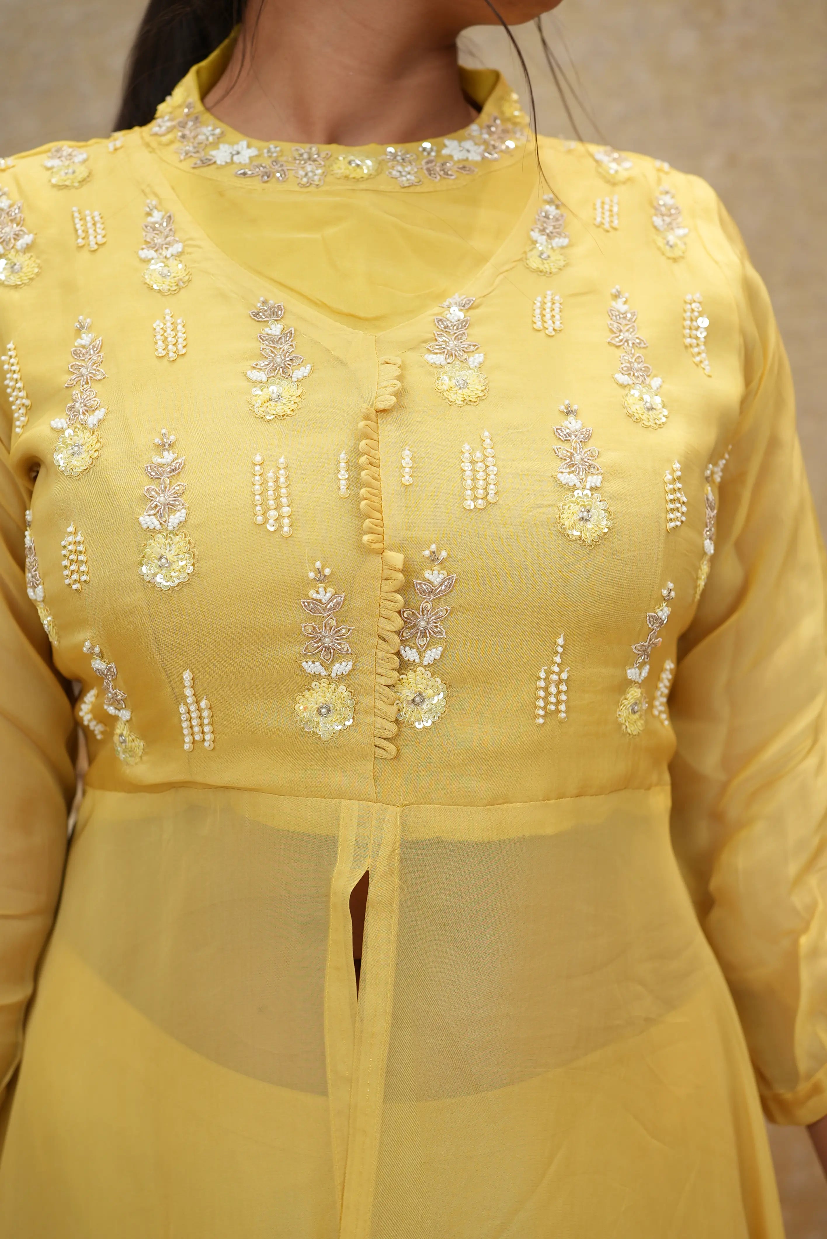 Sunshine Yellow Embroidered Indo-Western Cape Palazzo Set