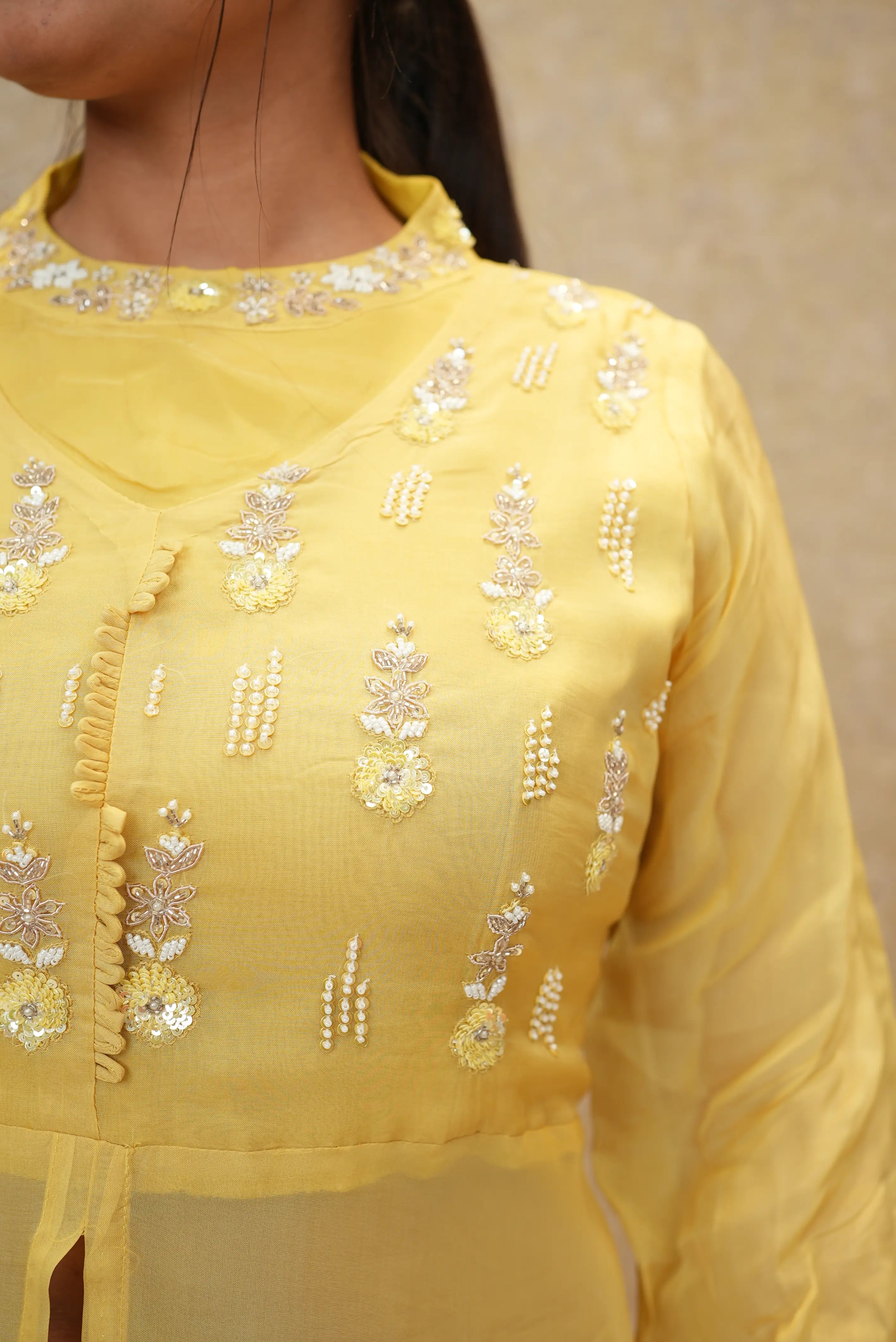 Sunshine Yellow Embroidered Indo-Western Cape Palazzo Set