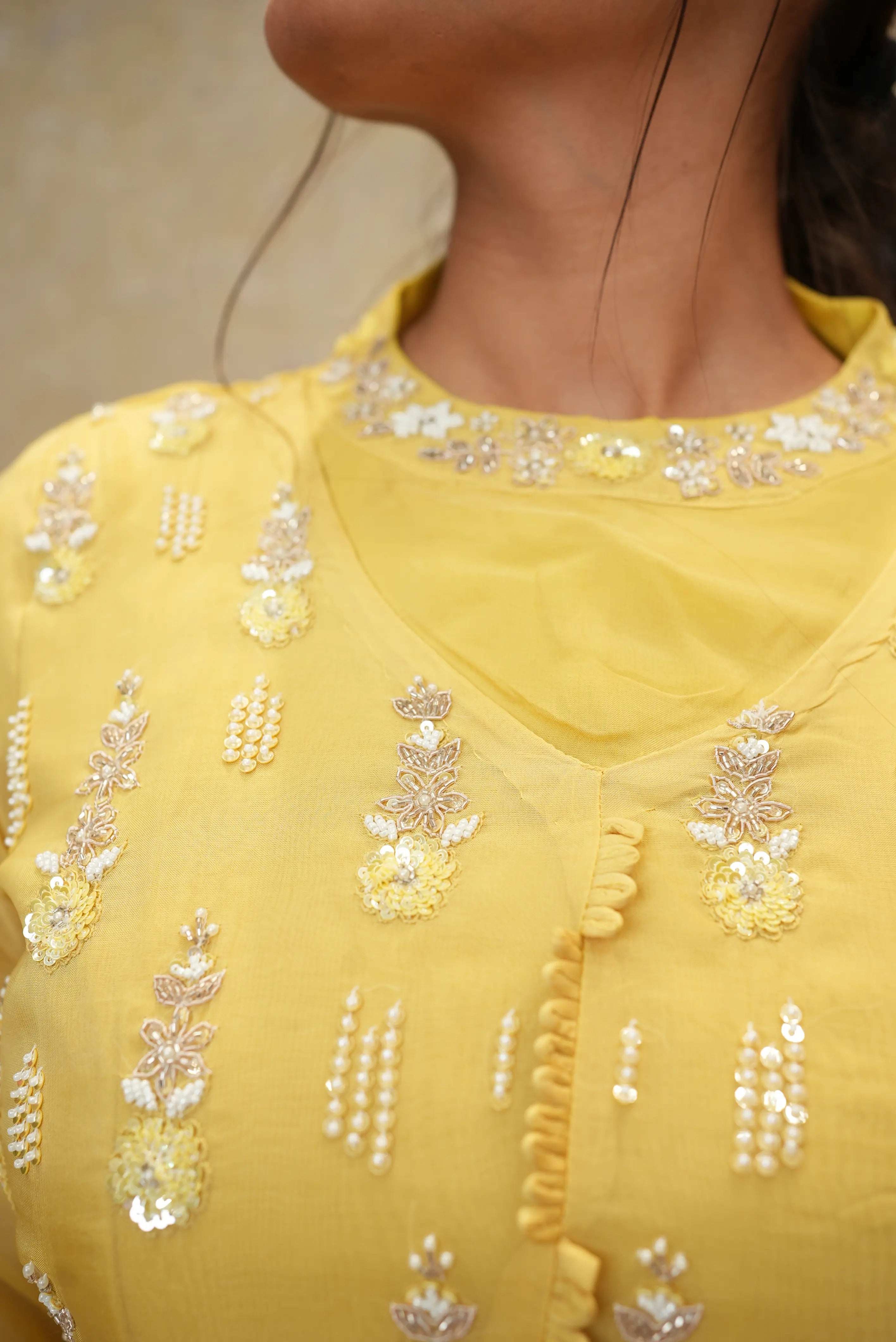 Sunshine Yellow Embroidered Indo-Western Cape Palazzo Set
