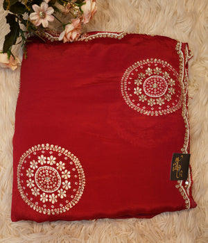 PURE CHINON FABRIC HANDWORK SAREE WITH BANARASI WEAVING BUTA (6.15 MTR CUT) (WITH BLOUSE) ##SR0212