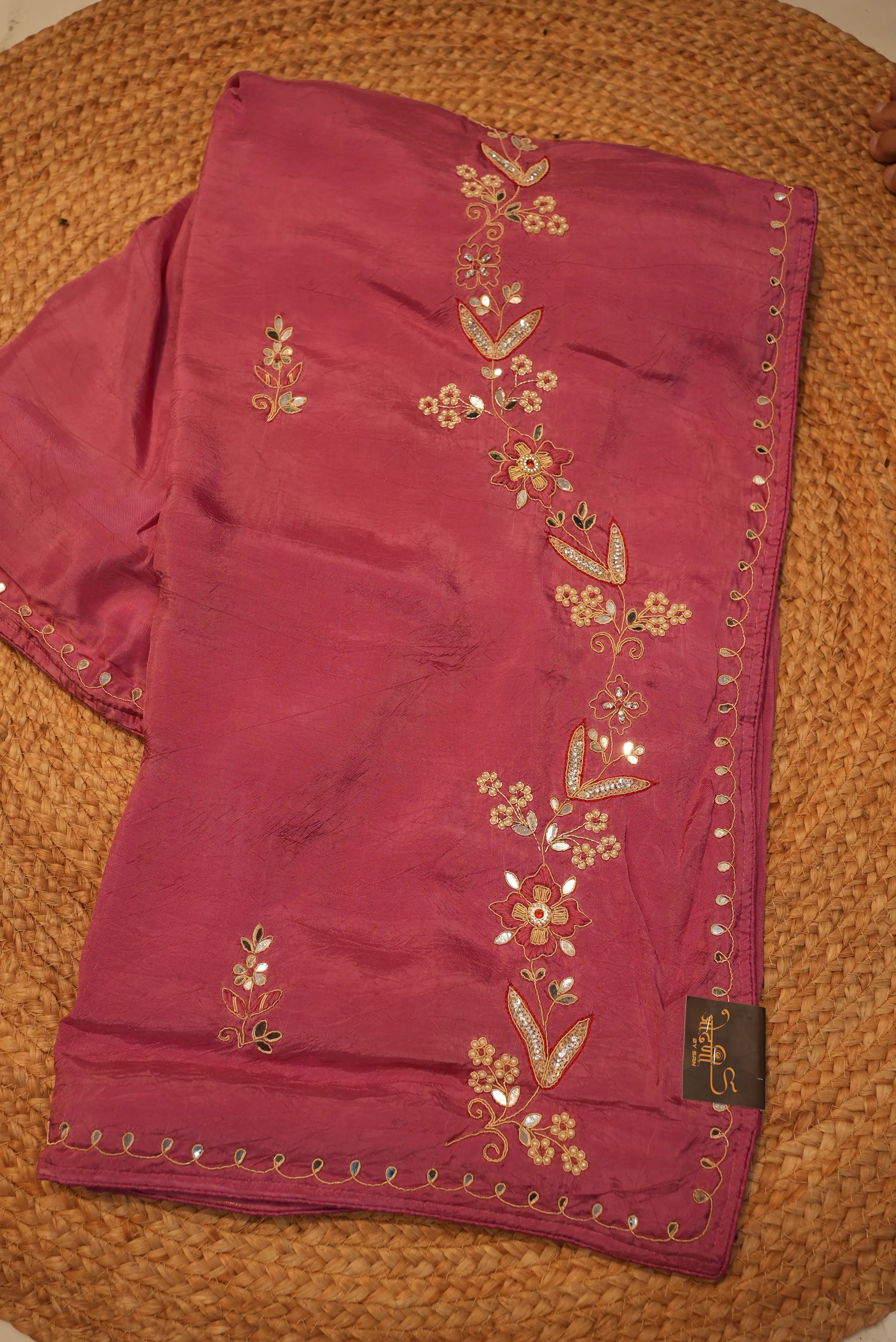 Russian Silk Saree with Kolkata Handwork (6.15MTR APROX)