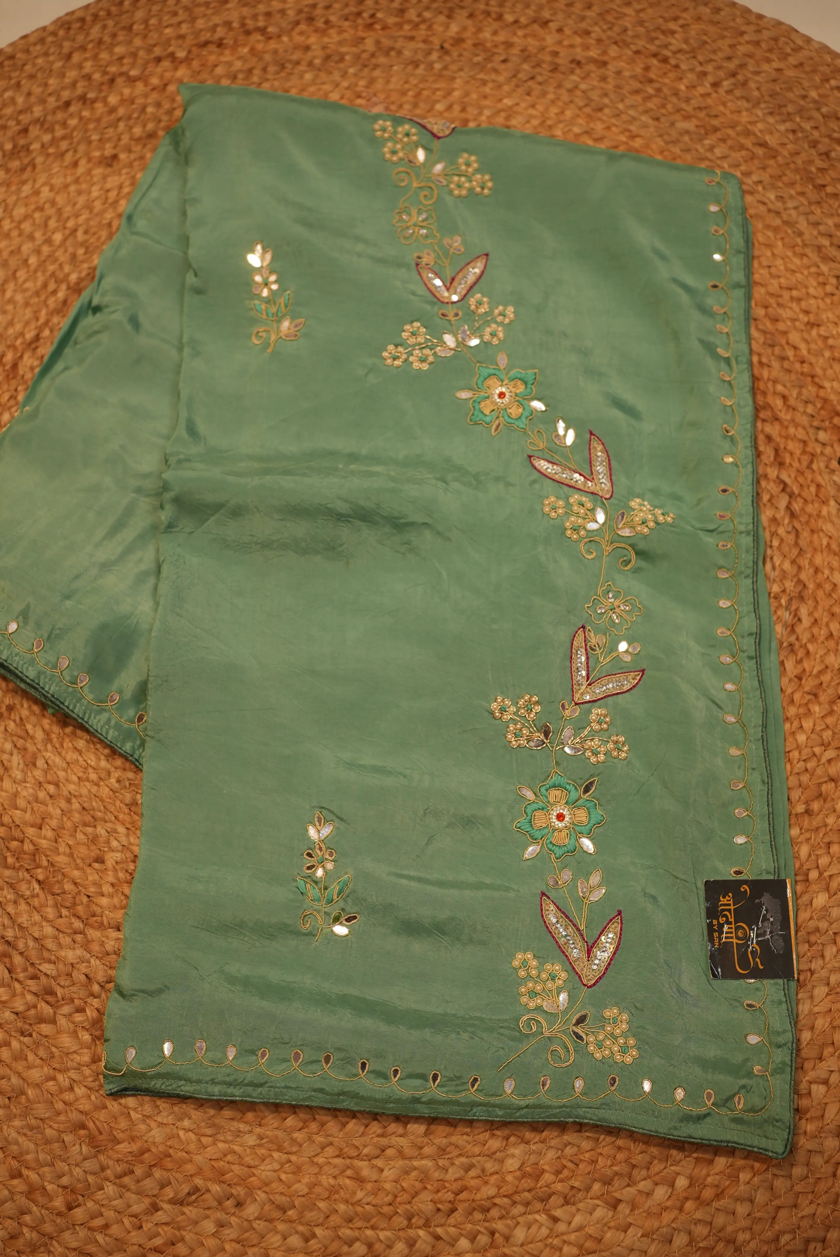 Russian Silk Saree with Kolkata Handwork (6.15MTR APROX)