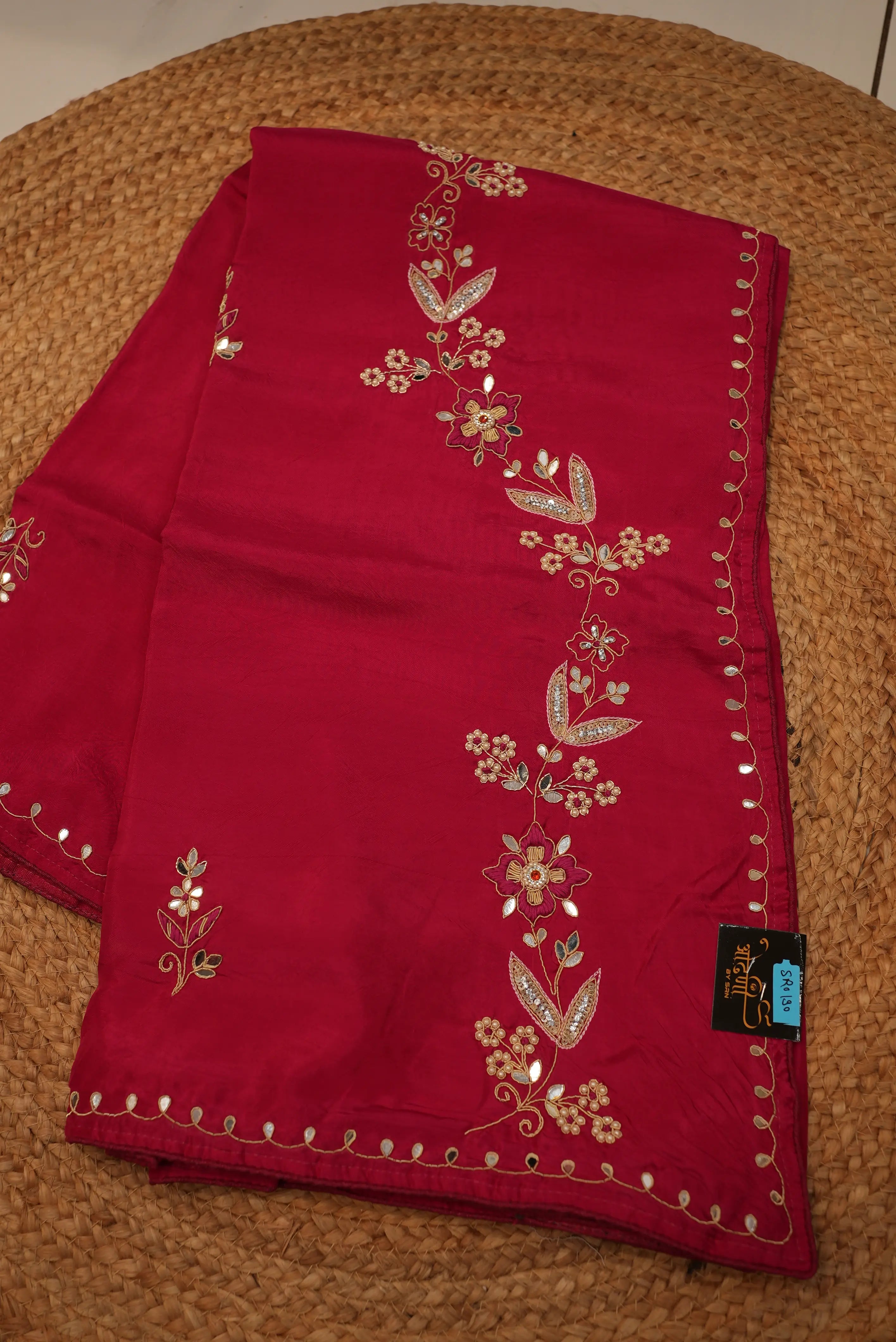 Russian Silk Saree with Kolkata Handwork (6.15MTR APROX)