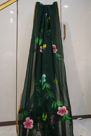 GEORGETTE BRUSH PANTING GOLDEN FOIL BORDER SAREE (5.5 MTR) (WITHOUT BLOUSE) ##SR0209