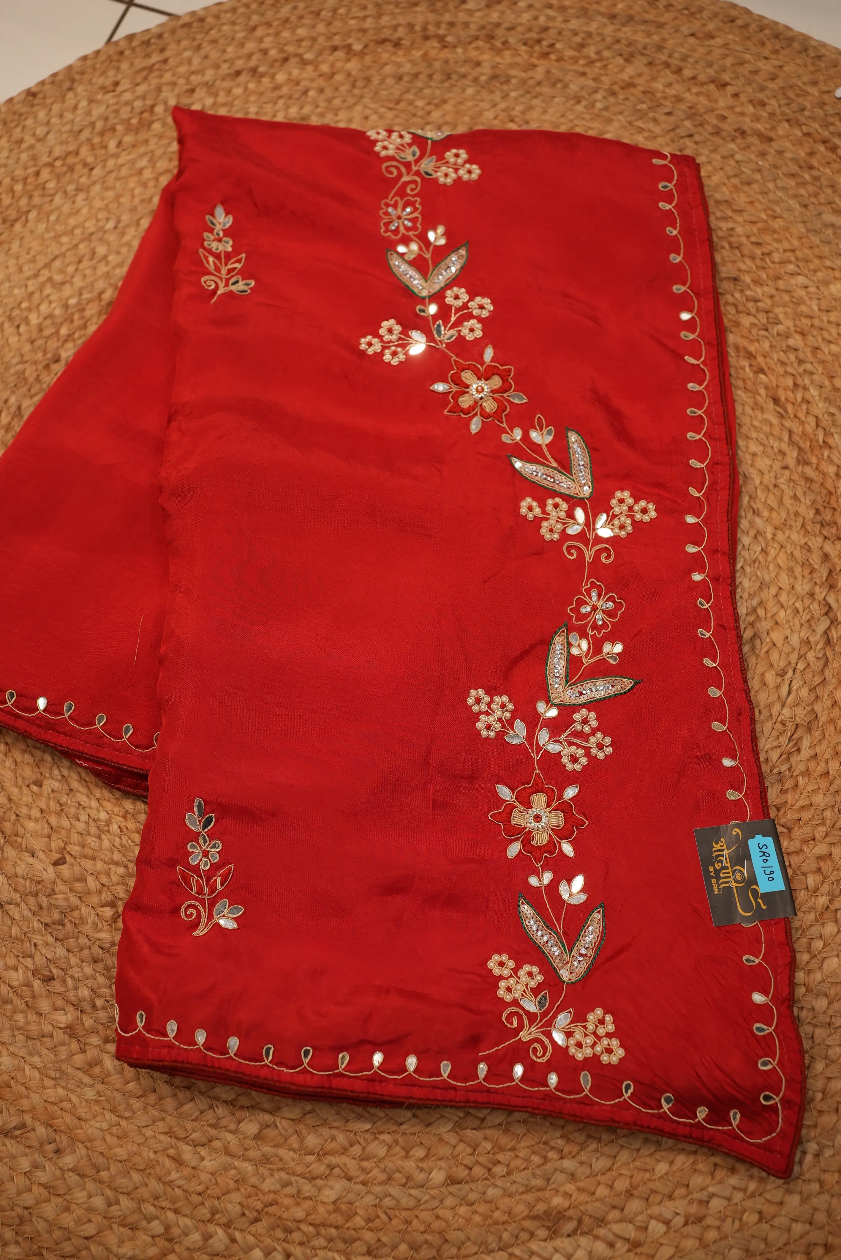 Russian Silk Saree with Kolkata Handwork (6.15MTR APROX)