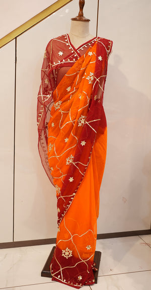 KACHI GOTA PATTI WORK TRADITIONAL PILA SAREE (WITH BLOUSE)  ##SR02010