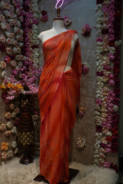 MULTI COLOUR SHADE DARBARI SAREE WITH JAAL PATTERN & CUTDANA WORK ON ROYAL GEORGETTE FABRIC (WITHOUT BLOUSE)      ##SR457