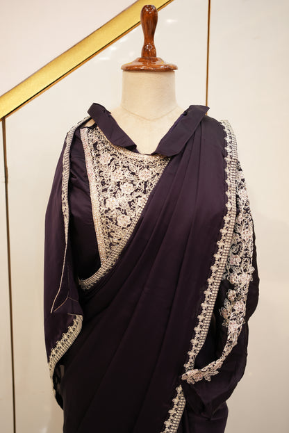 DESIGNER STITCH BLOUSE SAREE (FREE SIZE BLOUSE UPTO 42 SIZE) (5.5 MTR CUT) ##SR0213