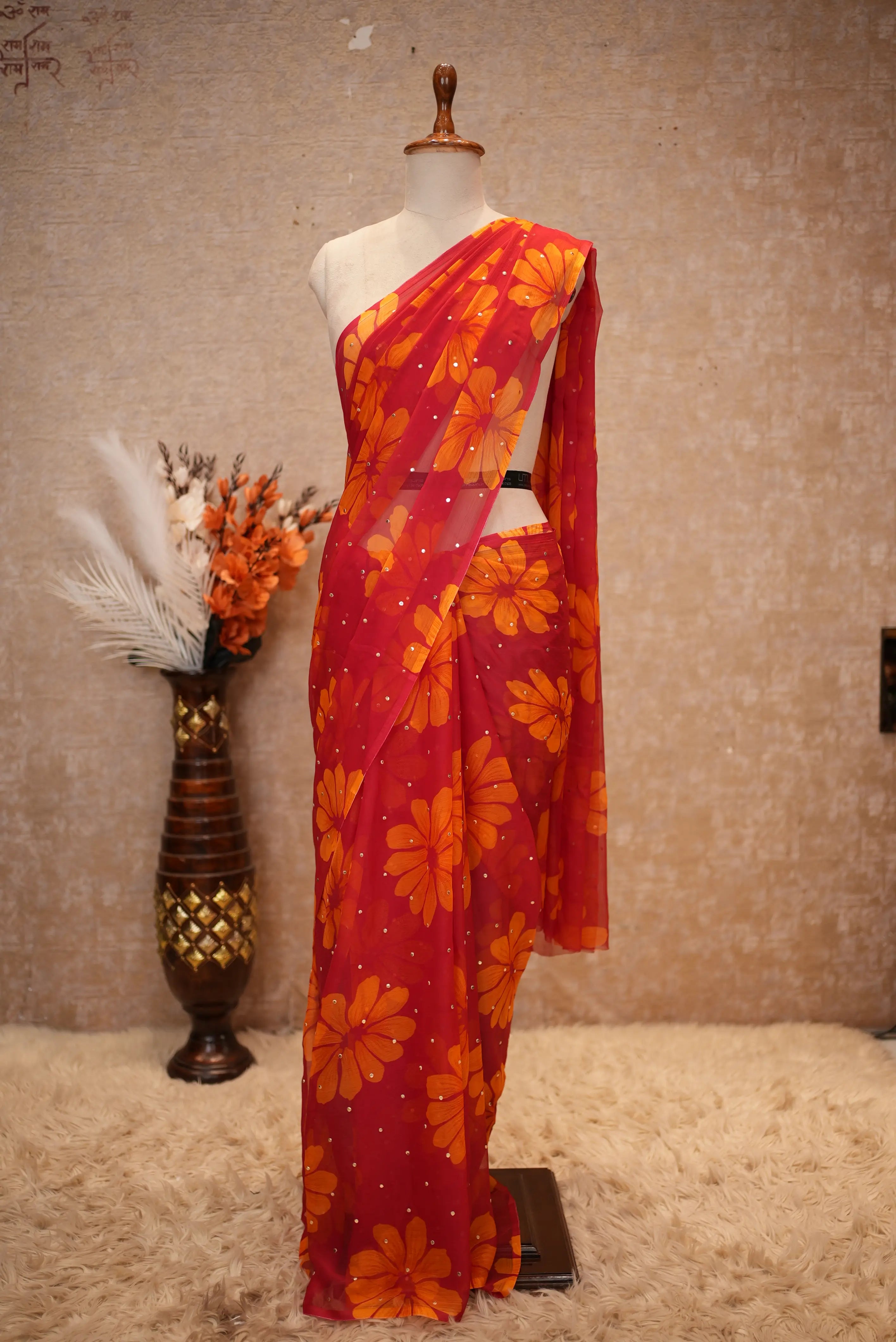Flower Print Chiffon Fabric Saree