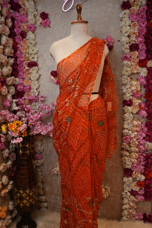 DARBARI SAREE WITH BANDHANI DESIGN & AARI TARI HEAVY JAAL PATTERN (WITHOUT BLOUSE) ##SR458