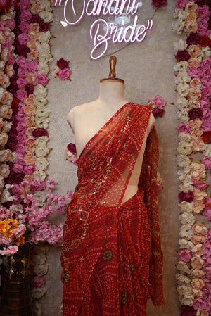 DARBARI SAREE WITH BANDHANI DESIGN & AARI TARI HEAVY JAAL PATTERN (WITHOUT BLOUSE) ##SR458