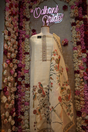 FIGURE PATTERN SUIT FABRIC WITH HANDWORK (UN-STITCHED)  ##SP068