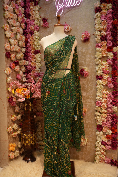 DARBARI SAREE WITH BANDHANI DESIGN & AARI TARI HEAVY JAAL PATTERN (WITHOUT BLOUSE) ##SR458