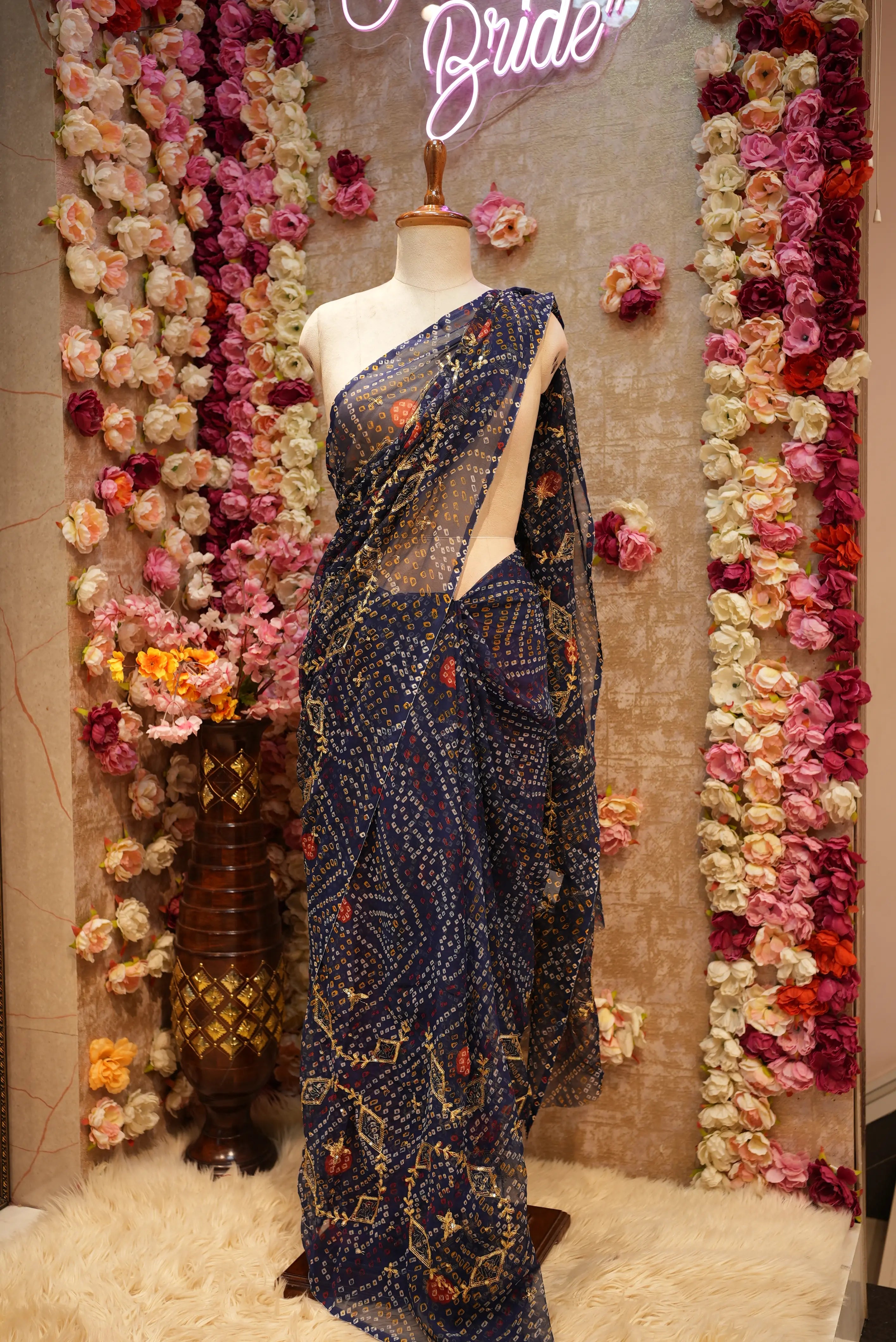 Darbari Saree with Bandhani Design & Aari Tari Jaal Pattern