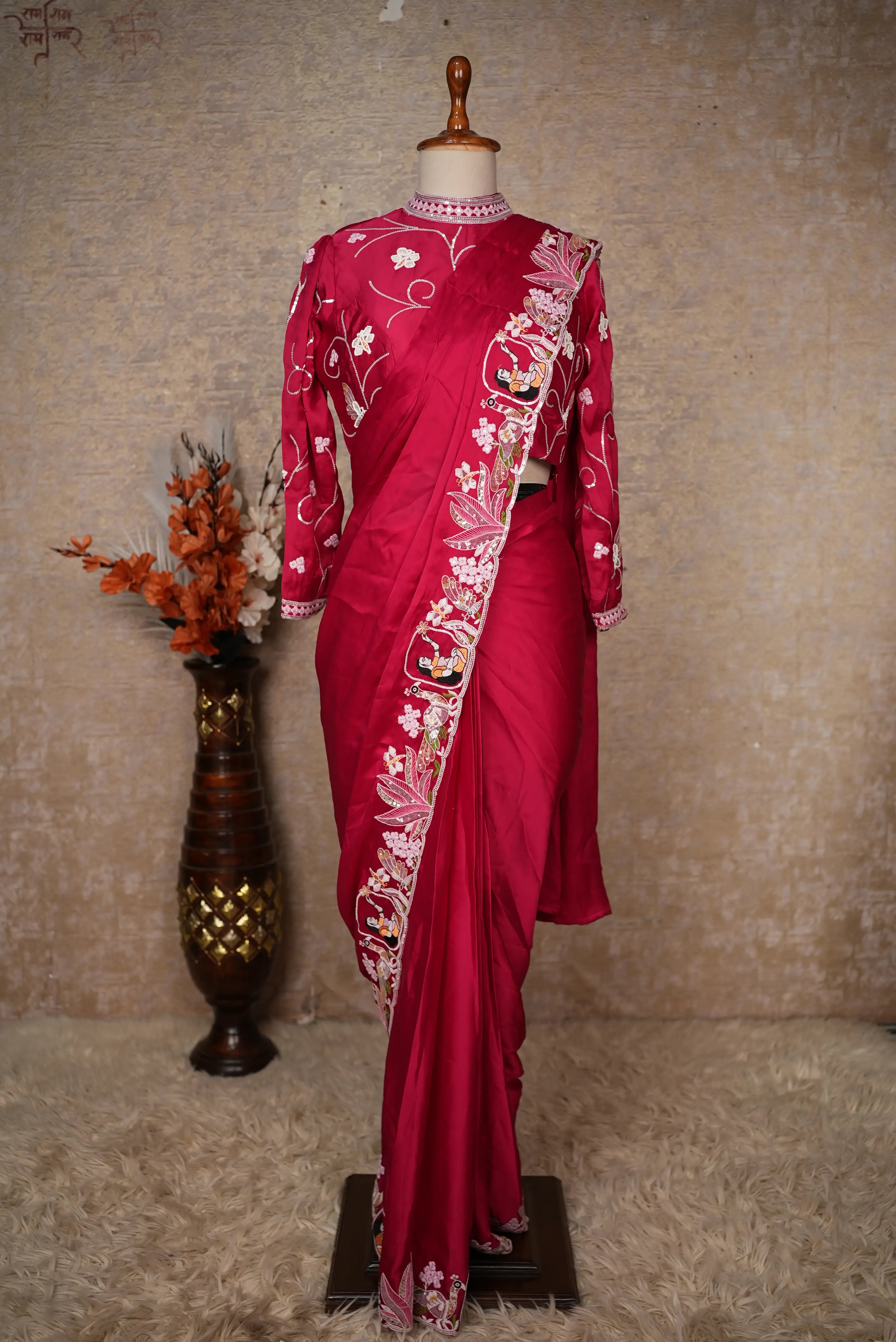 Embroidered pattern stitch blouse saree